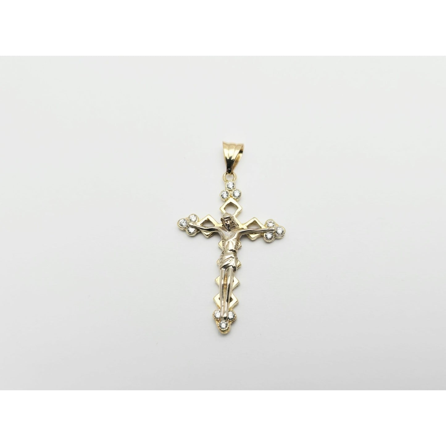 14K Two Tone Gold Jesus on Cross CZ Charm Pendant
