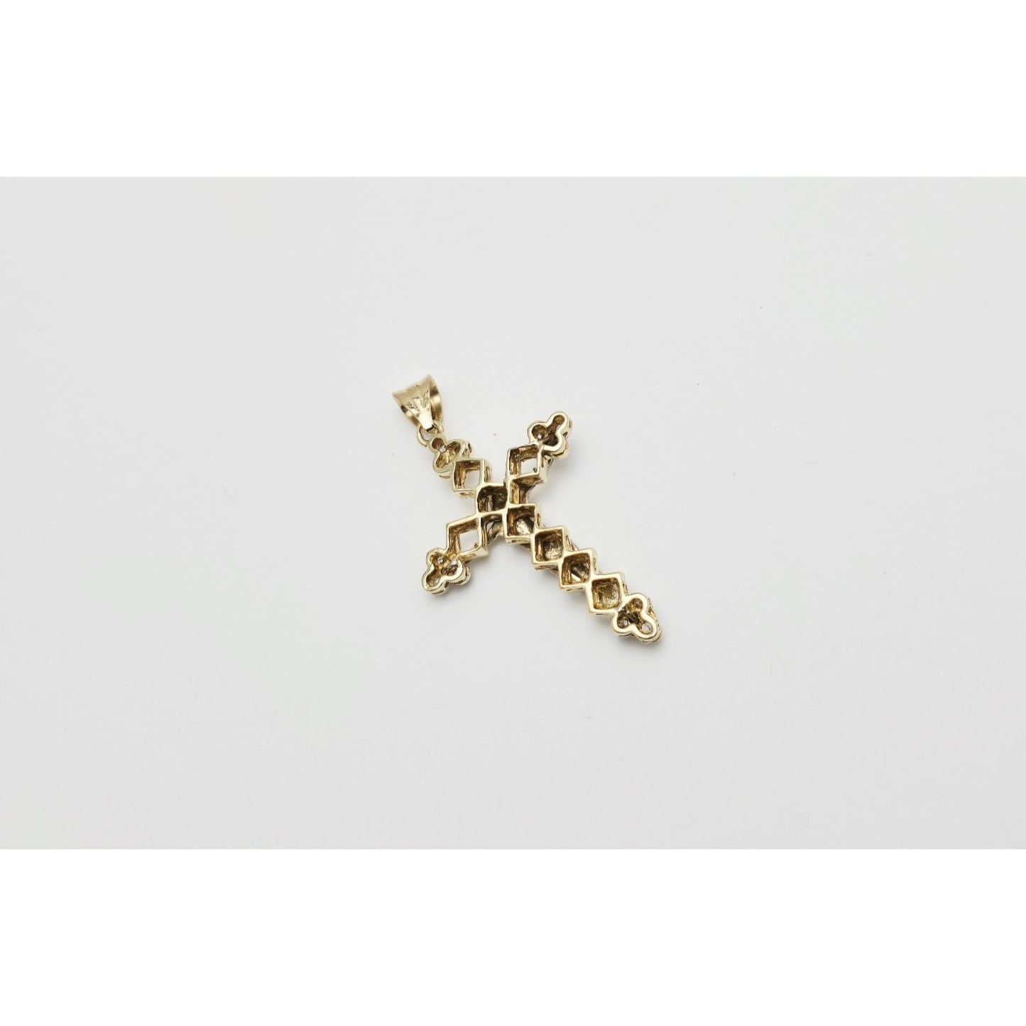 14K Two Tone Gold Jesus on Cross CZ Charm Pendant