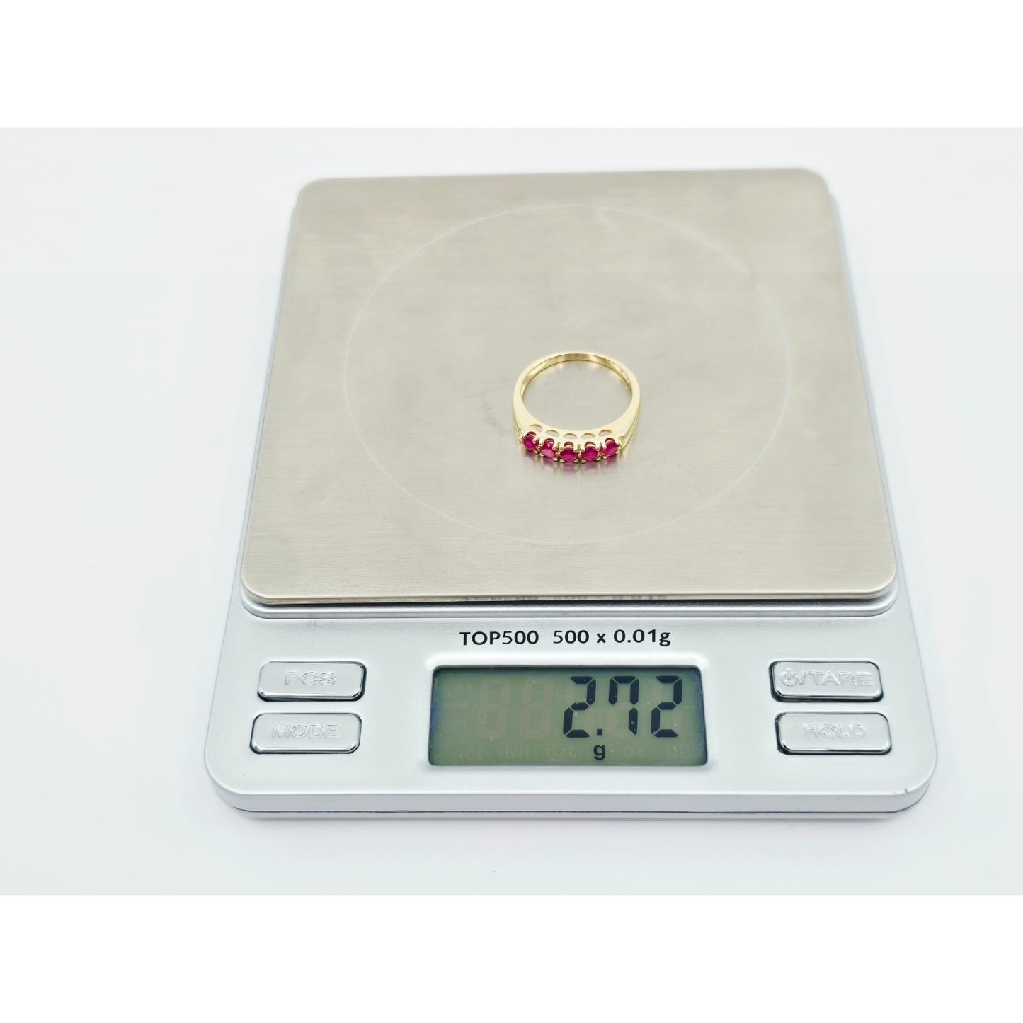 14K Yellow Gold Single Row 5 Ruby Stone Ring