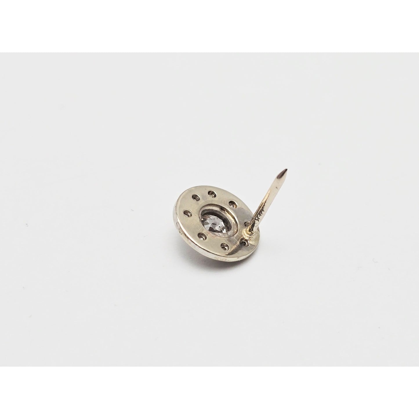 14K White Gold Round Diamond Tie Tack Label Pin