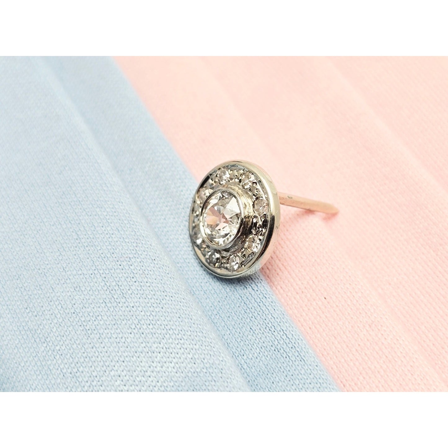 14K White Gold Round Diamond Tie Tack Label Pin