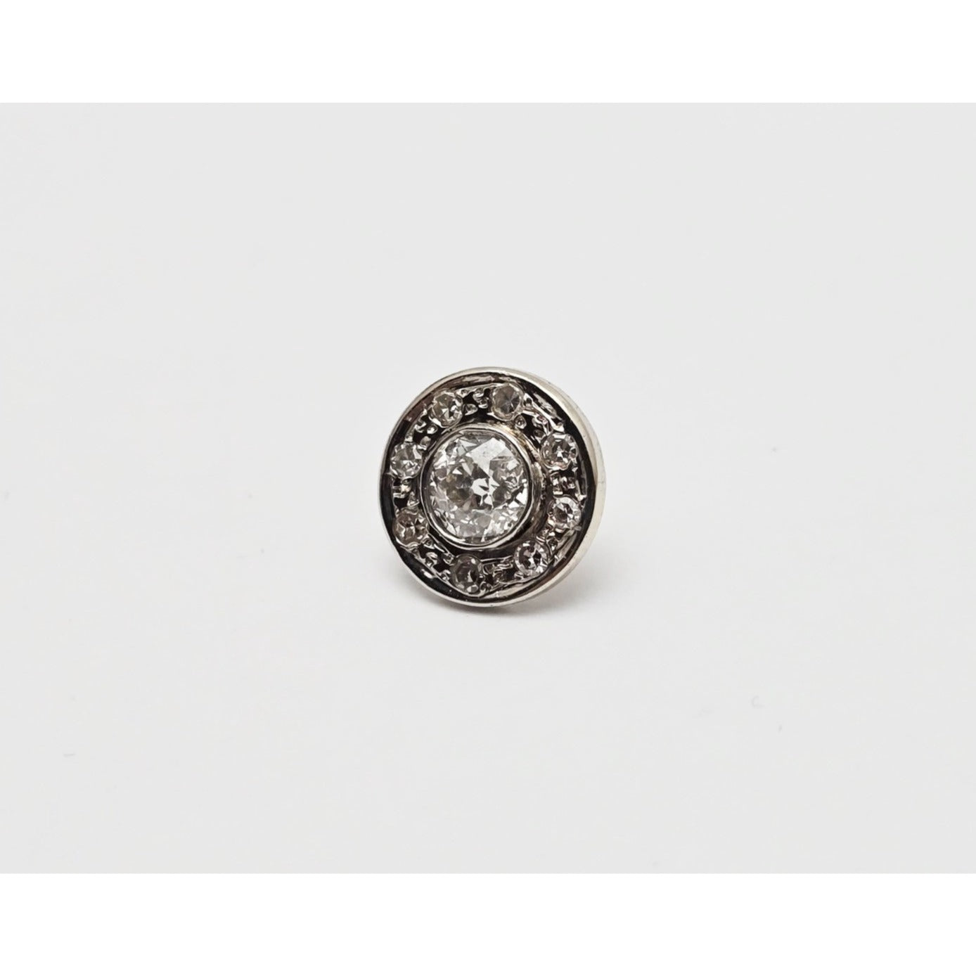 14K White Gold Round Diamond Tie Tack Label Pin
