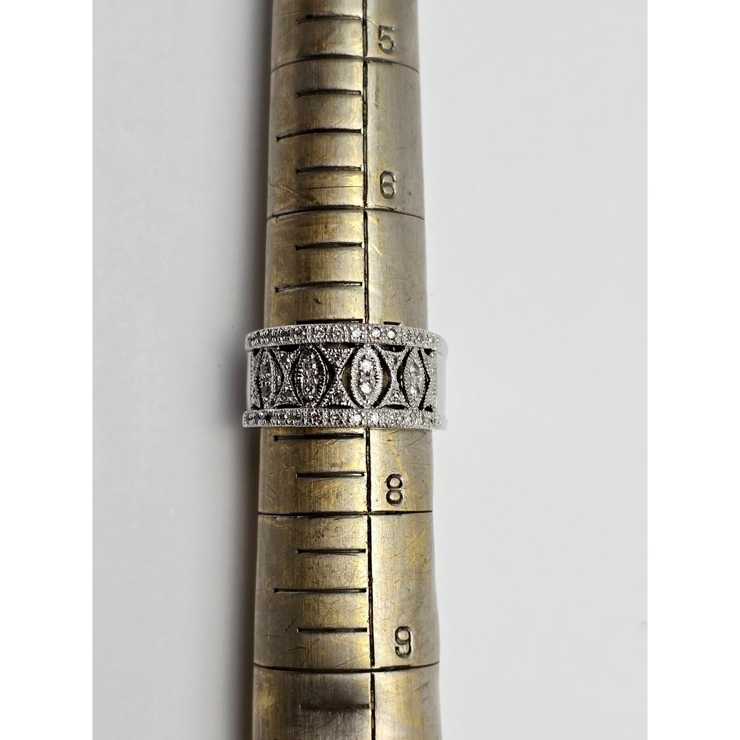 14K Karat White Gold Round Cut Diamond Wide Band Ring