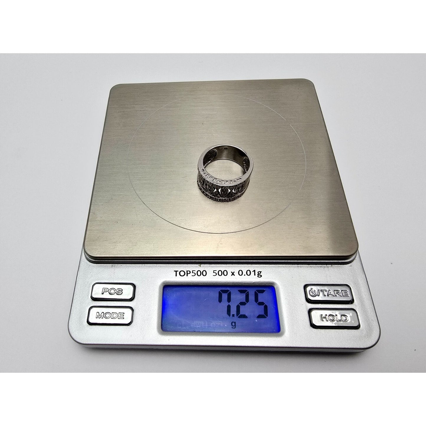 14K Karat White Gold Round Cut Diamond Wide Band Ring