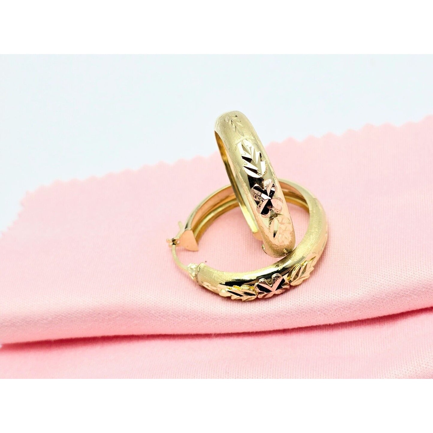 14K Two Tone Gold Diamond Cut Hinged Hoop Earrings