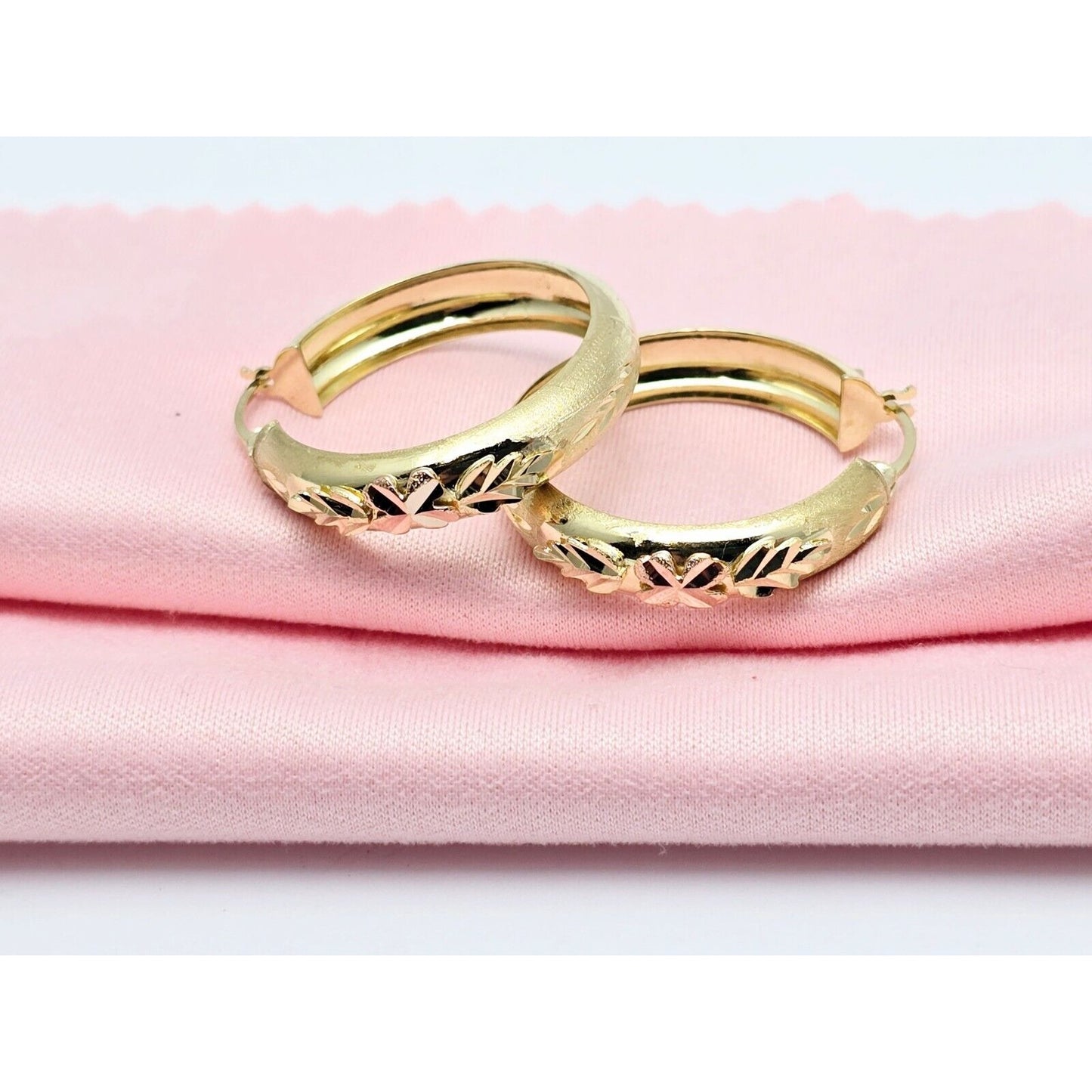 14K Two Tone Gold Diamond Cut Hinged Hoop Earrings