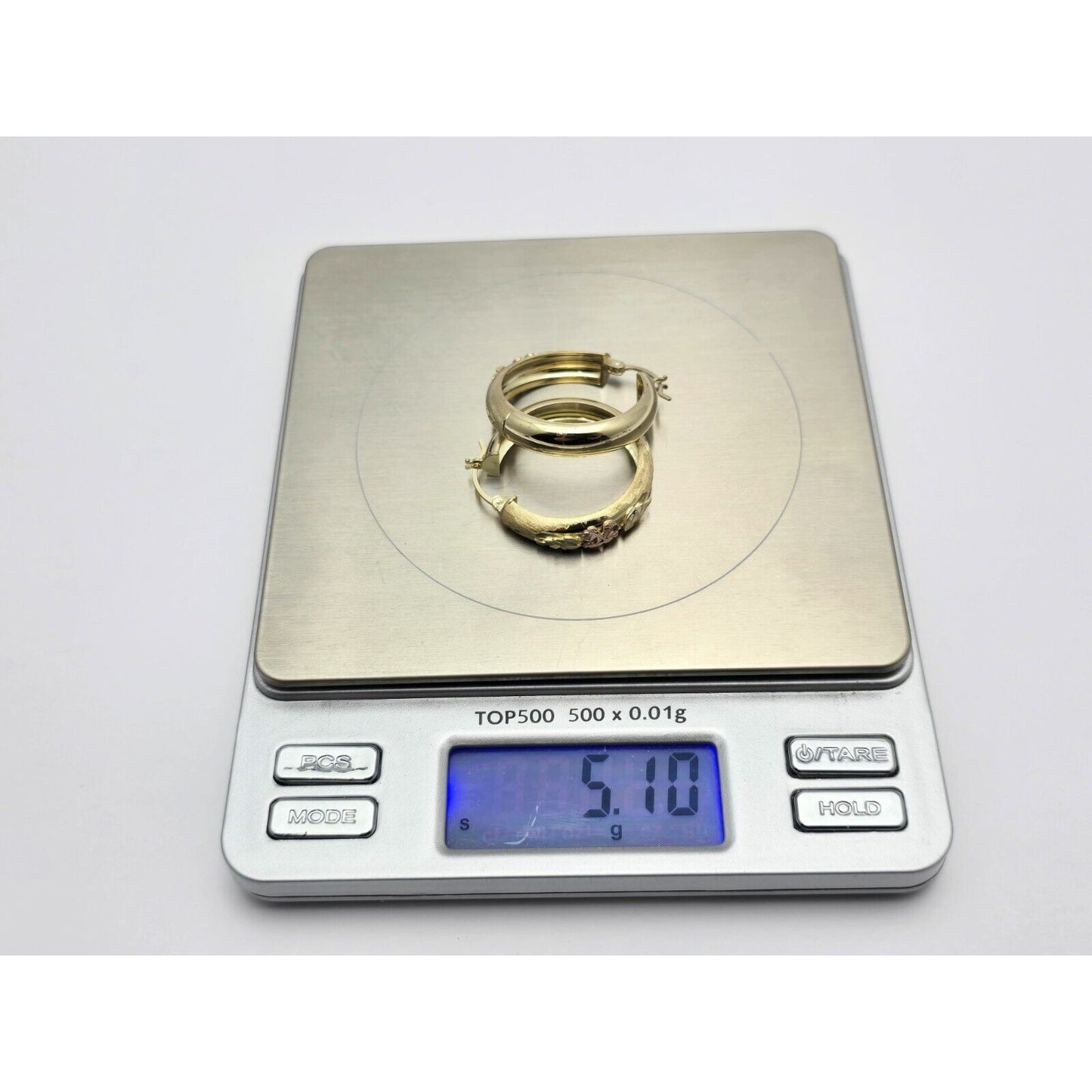 14K Two Tone Gold Diamond Cut Hinged Hoop Earrings