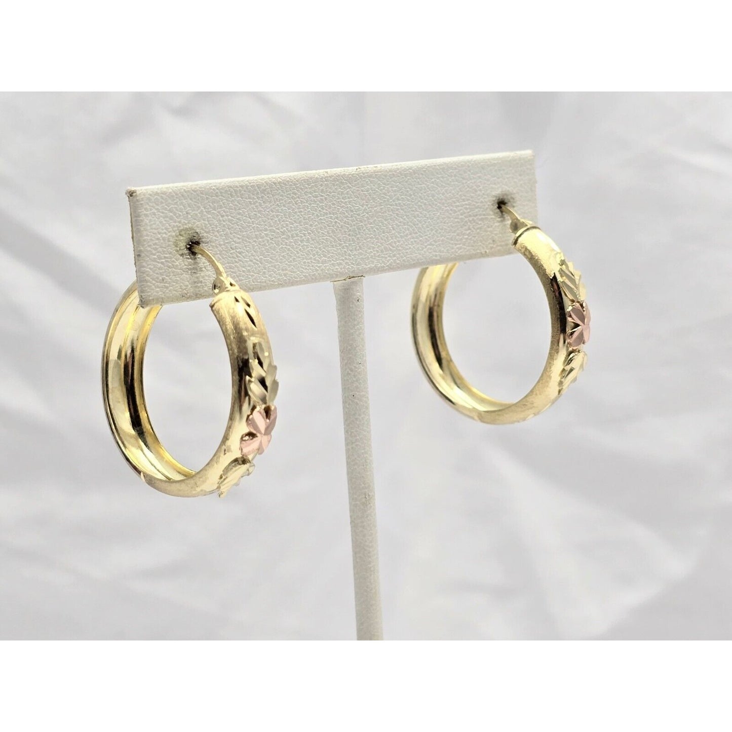 14K Two Tone Gold Diamond Cut Hinged Hoop Earrings