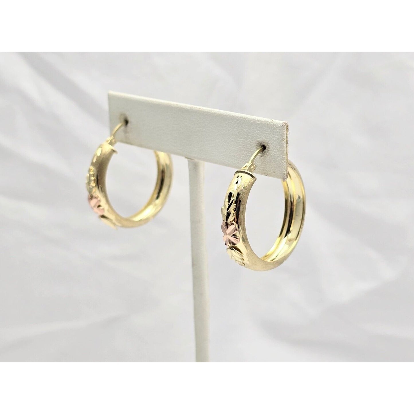 14K Two Tone Gold Diamond Cut Hinged Hoop Earrings