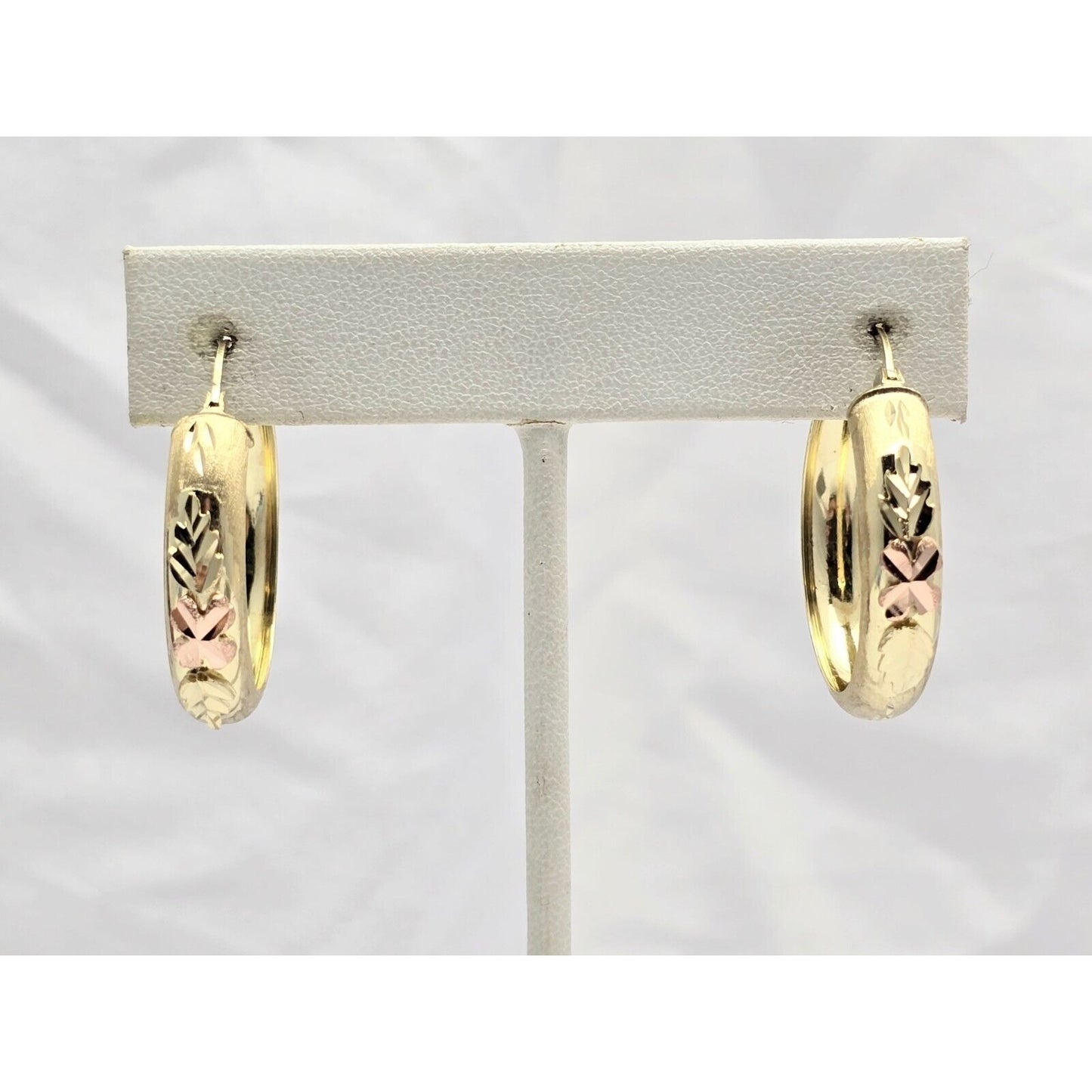 14K Two Tone Gold Diamond Cut Hinged Hoop Earrings