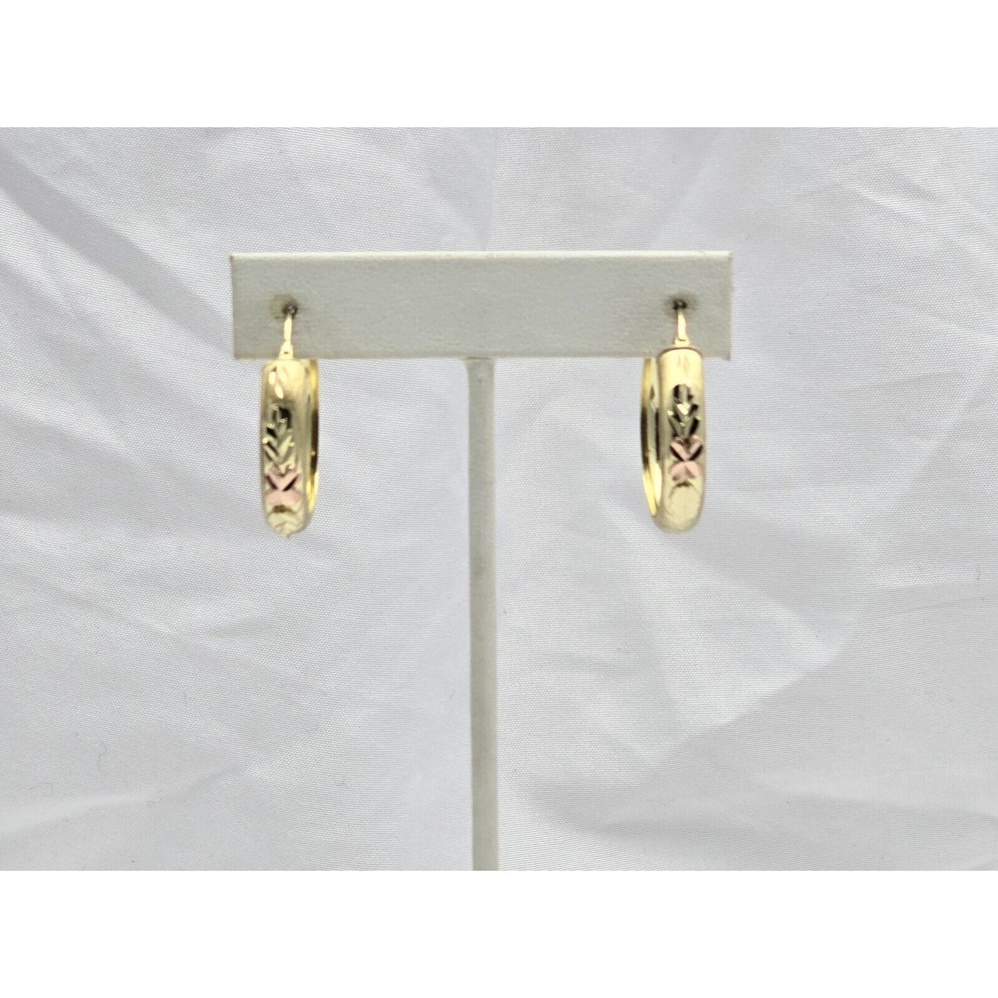 14K Two Tone Gold Diamond Cut Hinged Hoop Earrings