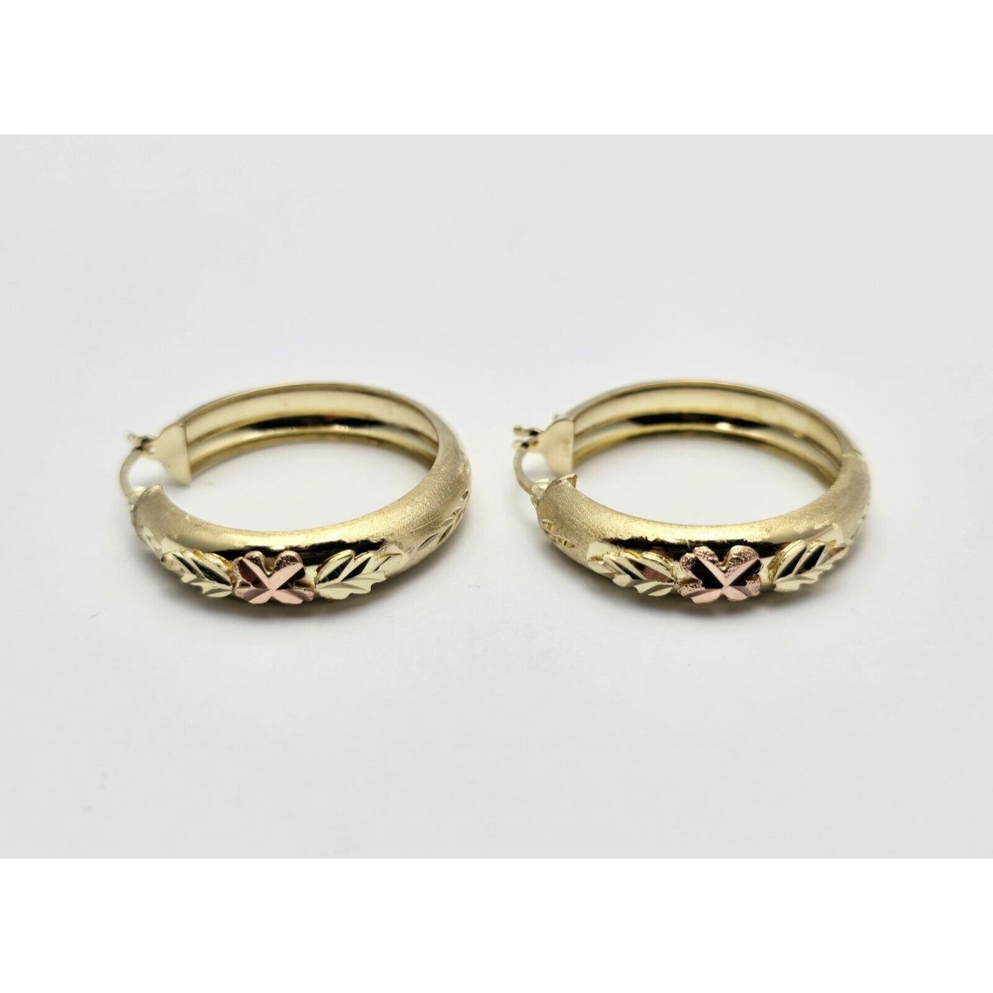 14K Two Tone Gold Diamond Cut Hinged Hoop Earrings