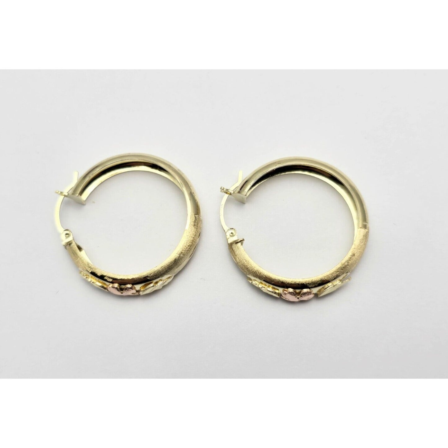 14K Two Tone Gold Diamond Cut Hinged Hoop Earrings