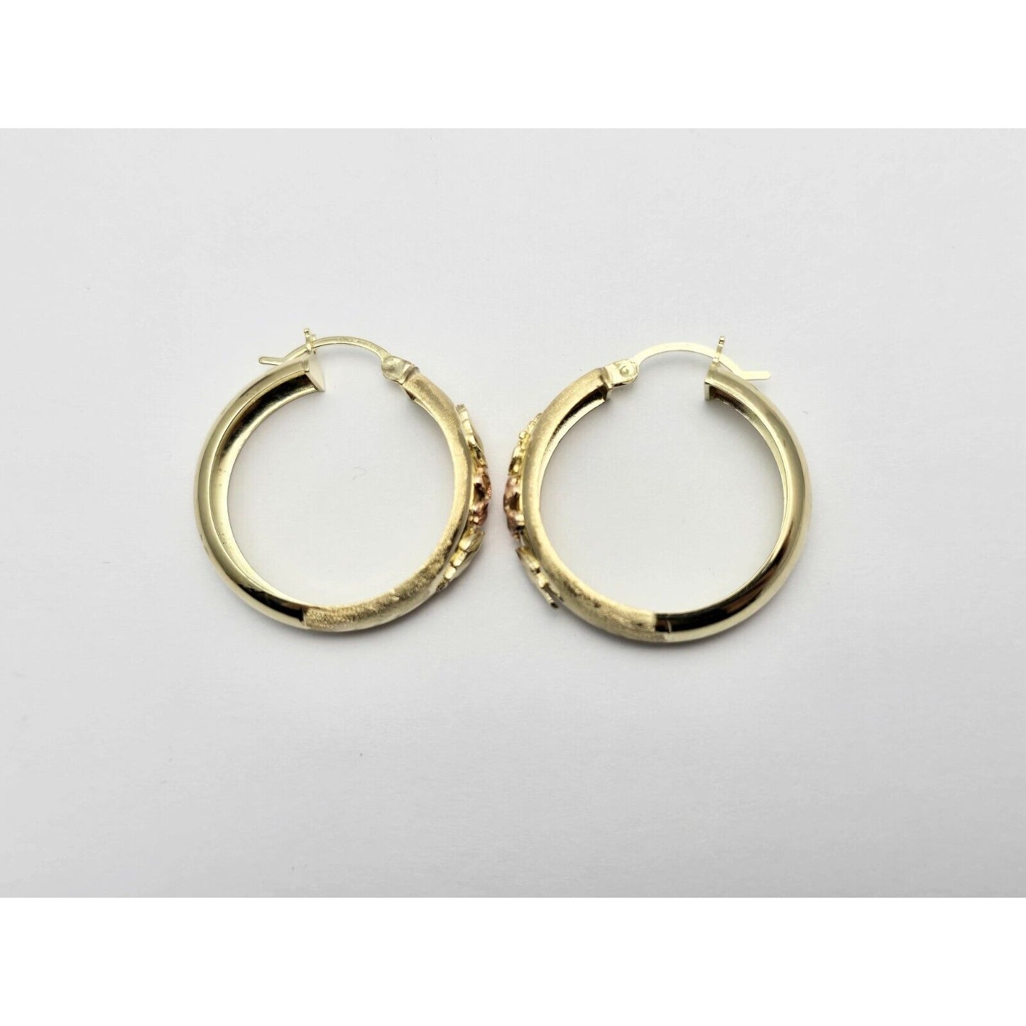 14K Two Tone Gold Diamond Cut Hinged Hoop Earrings