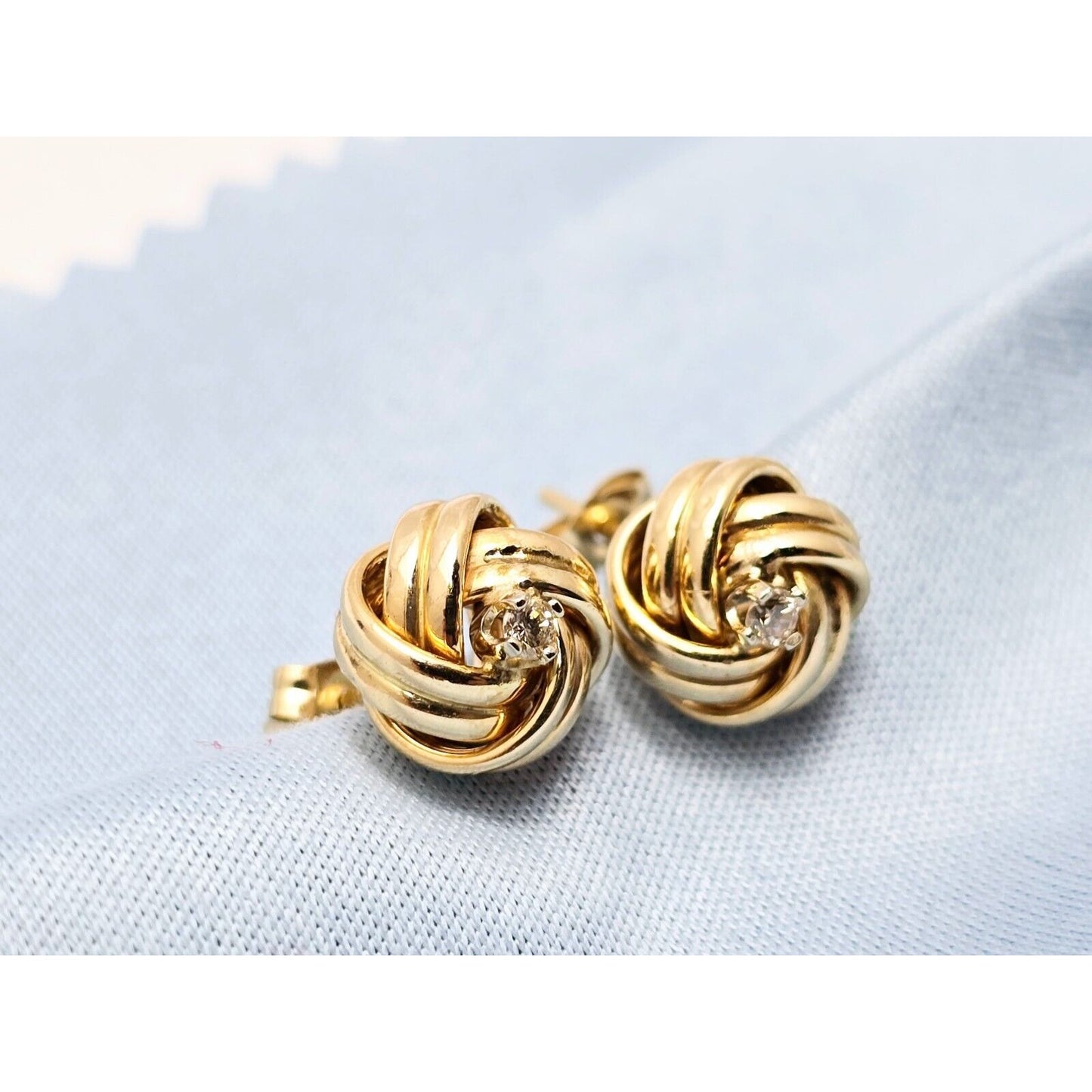 14K Yellow Gold Twist Knot Diamond Stud Earrings