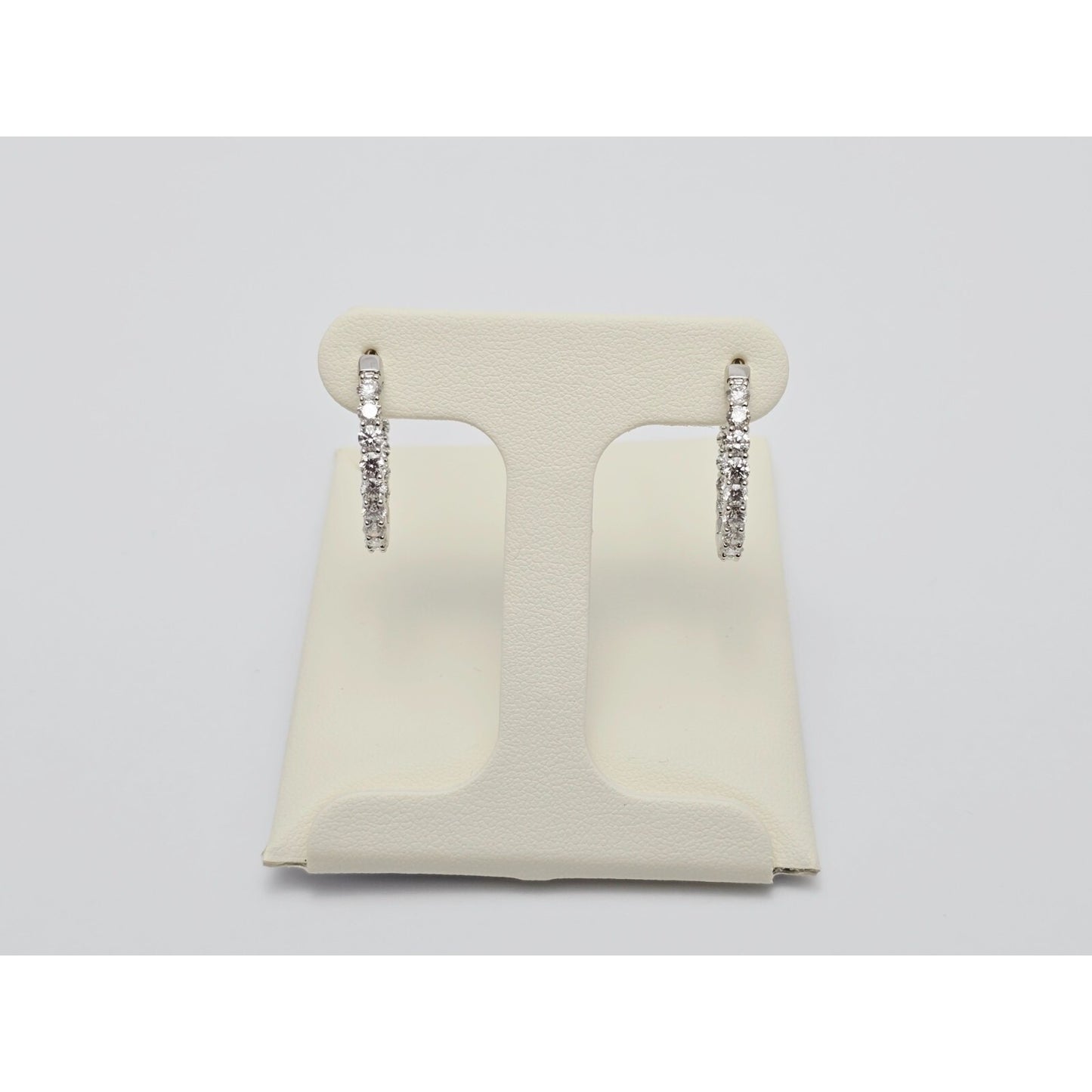 14K White Gold Double Diamond Round Hoop Earrings