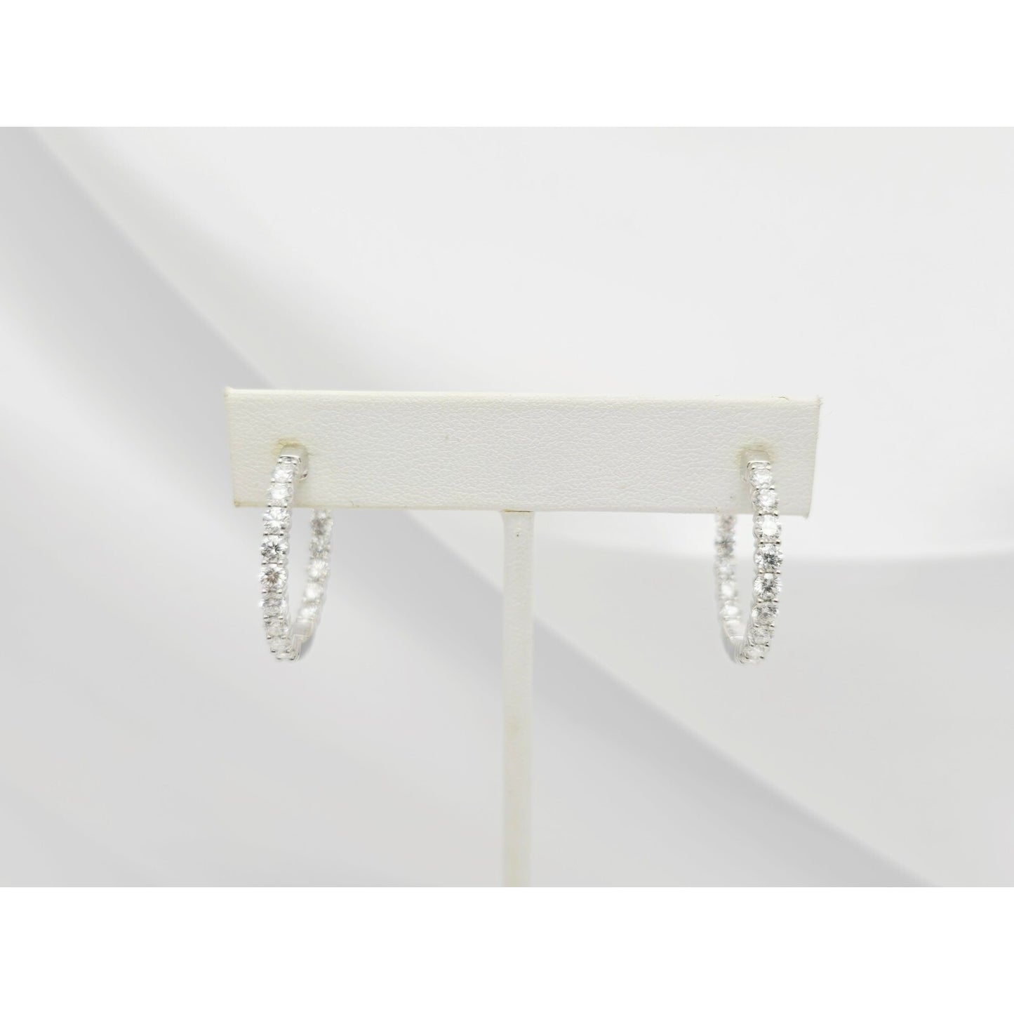 14K White Gold Double Diamond Round Hoop Earrings