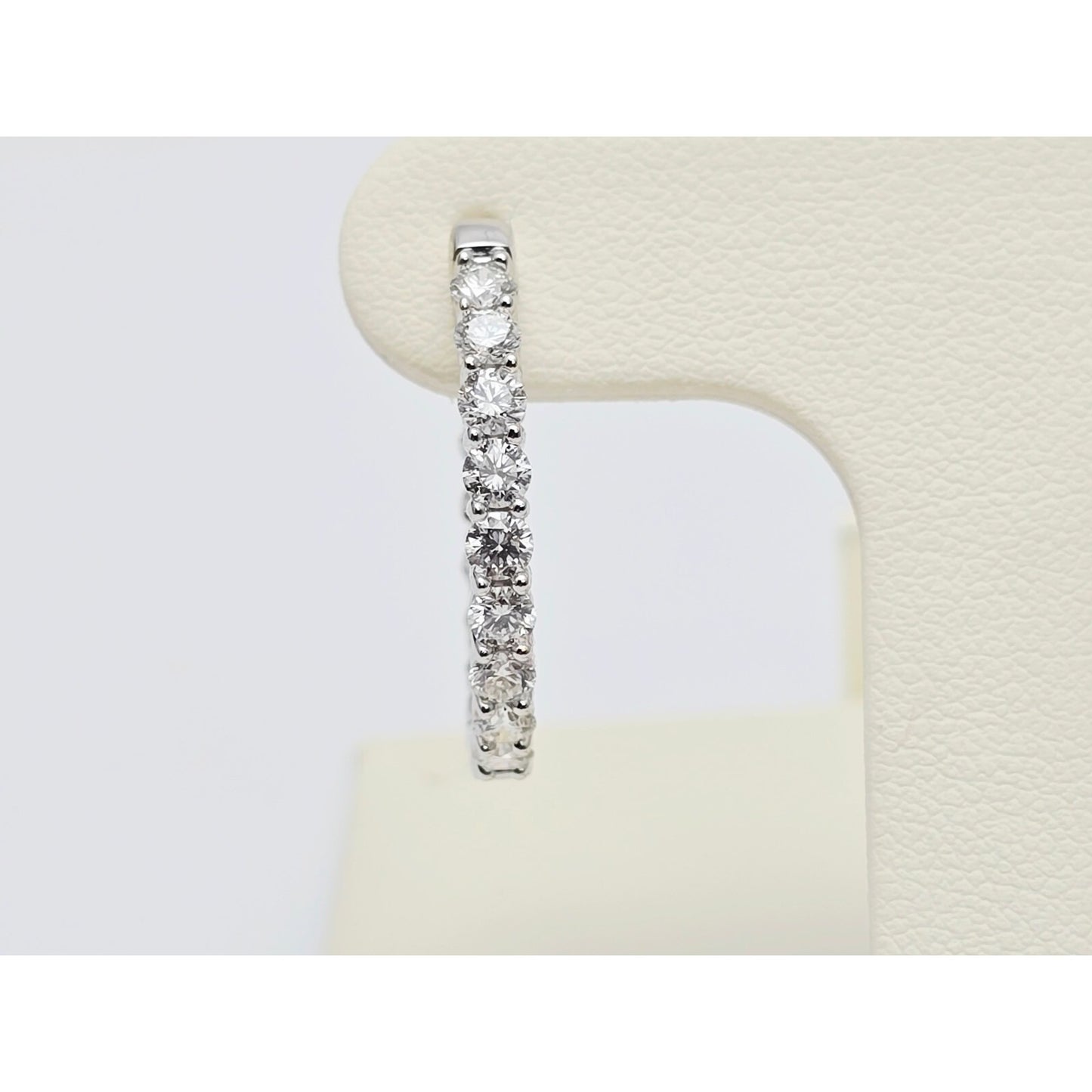 14K White Gold Double Diamond Round Hoop Earrings