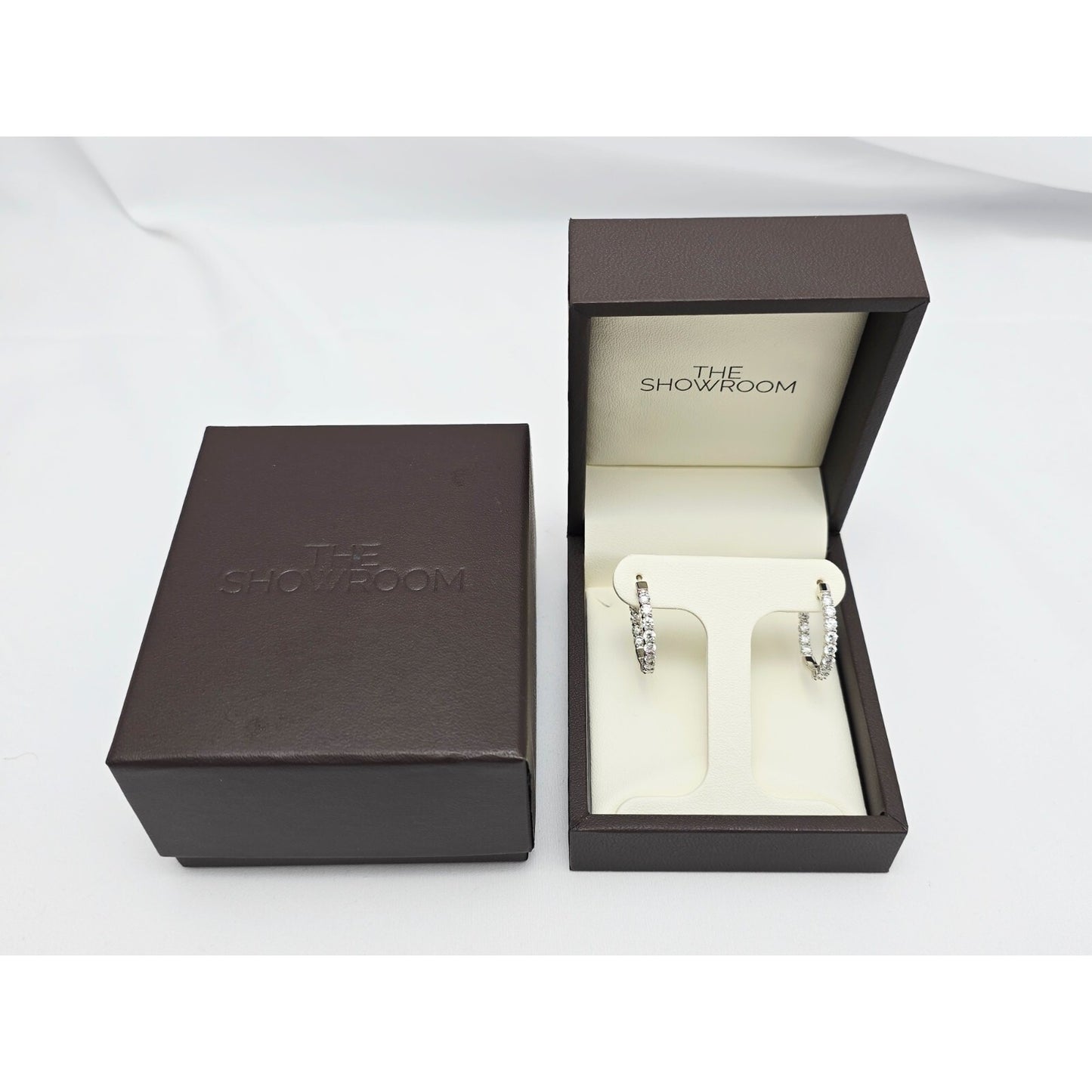 14K White Gold Double Diamond Round Hoop Earrings