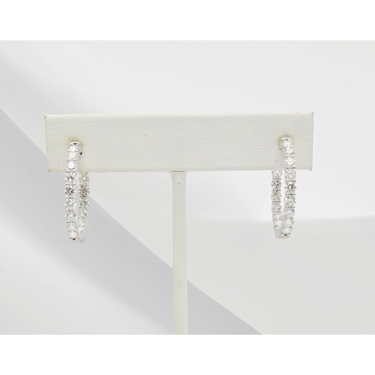 14K White Gold Double Diamond Round Hoop Earrings