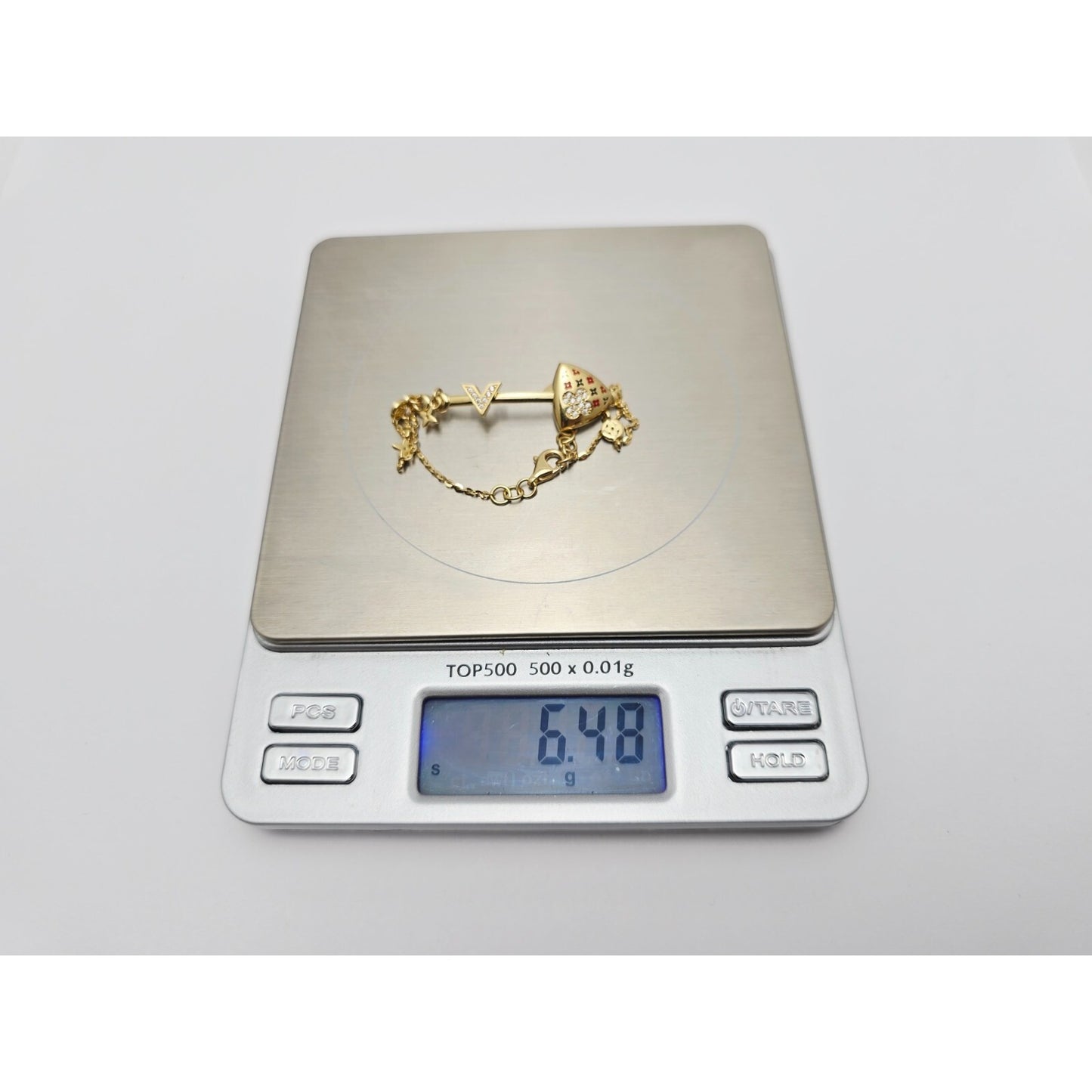 18K Yellow Gold Motion Enamel V Resizable Link Chain Bracelet