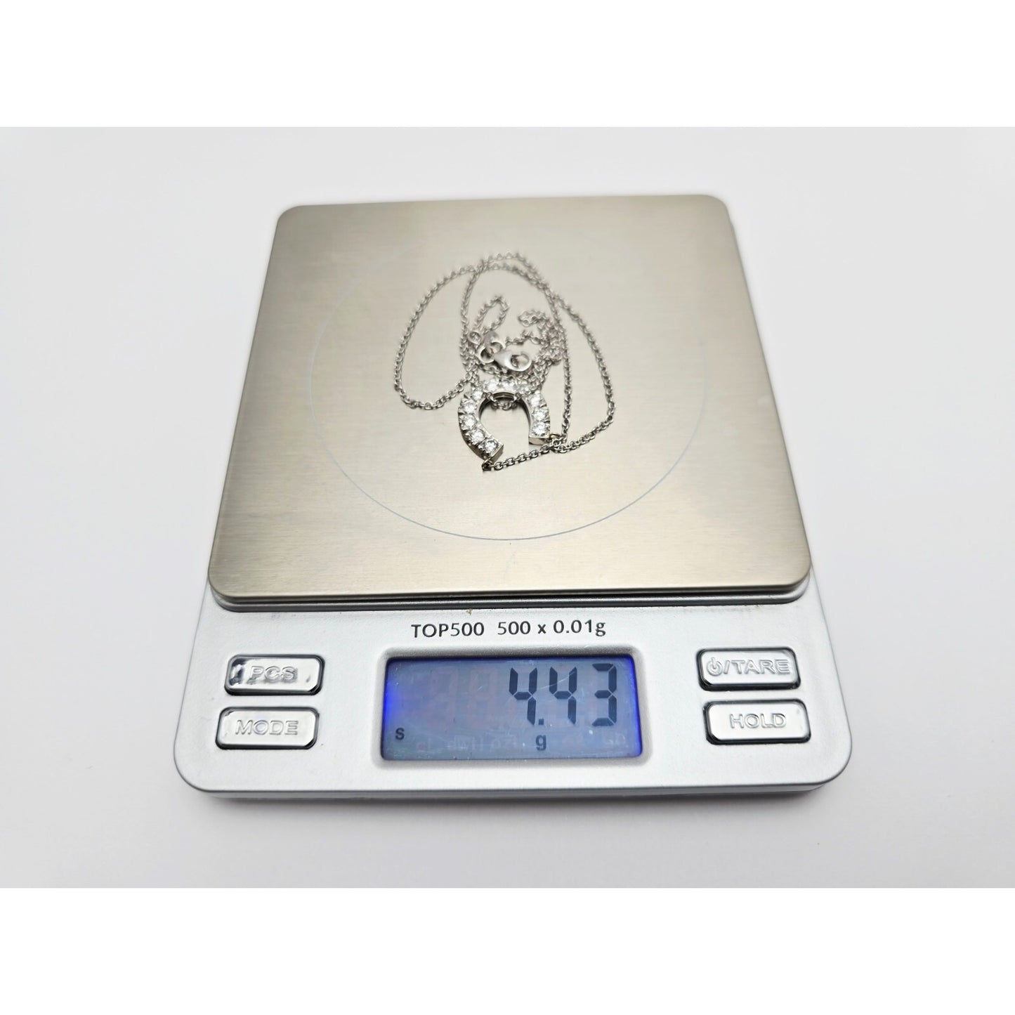 14K White Gold Cable Link Chain Necklace & Diamond Horseshoe Charm Pendant