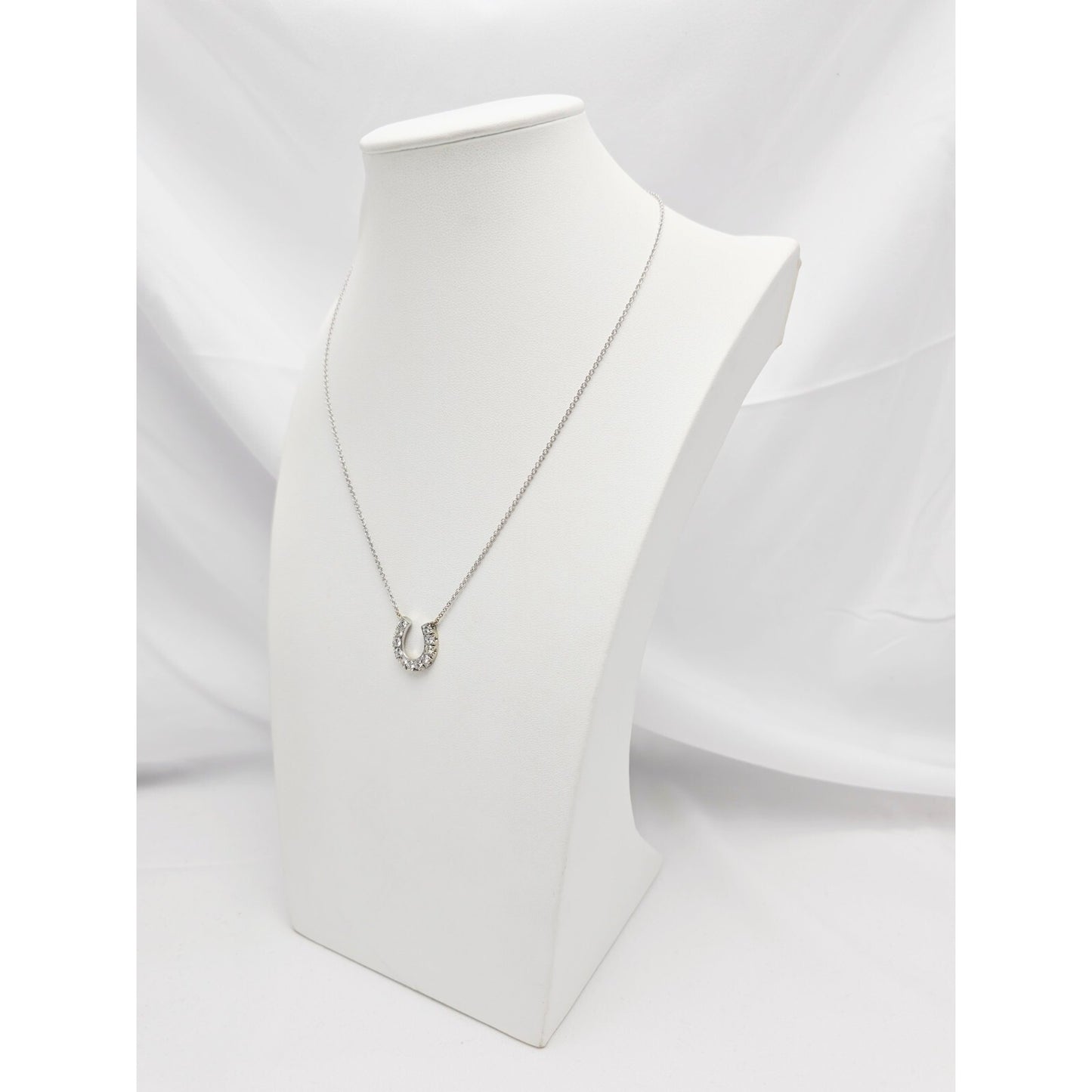 14K White Gold Cable Link Chain Necklace & Diamond Horseshoe Charm Pendant