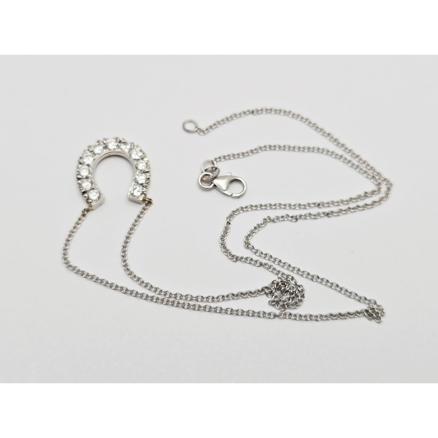 14K White Gold Cable Link Chain Necklace & Diamond Horseshoe Charm Pendant