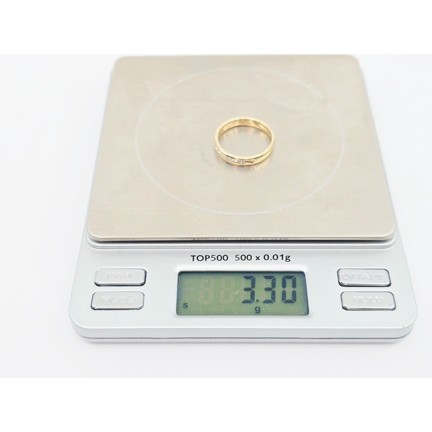 14K Yellow Gold Single Row Diamond Wedding Band Ring