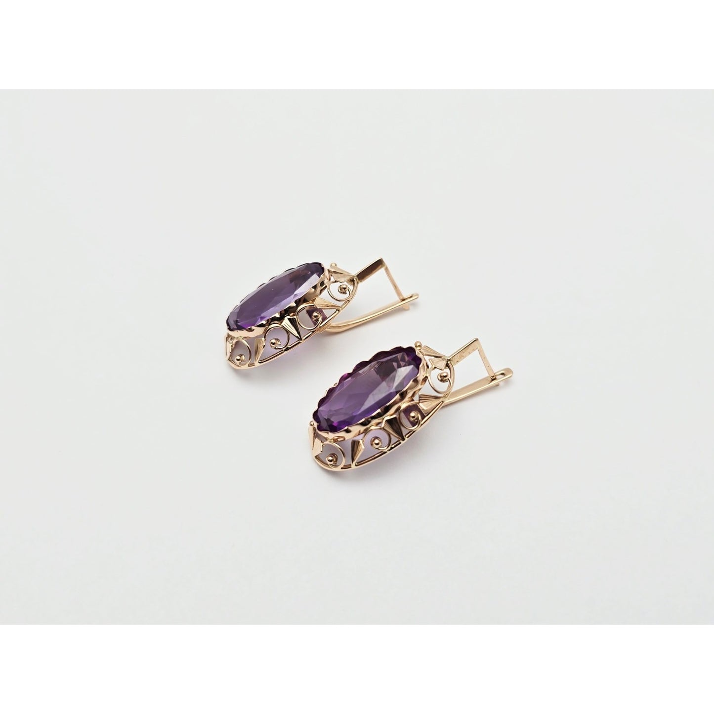 Vintage 14K Rose Gold Amethyst Latch Back Hinge Earrings