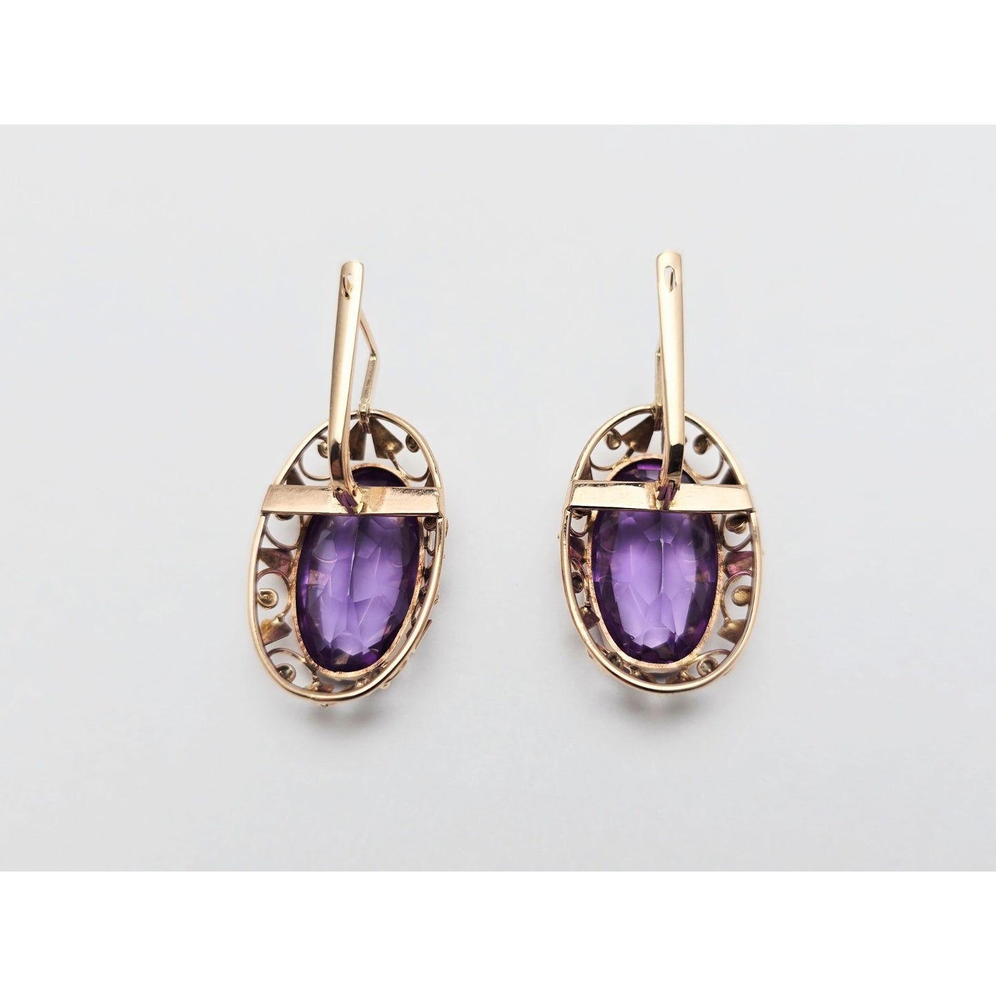 Vintage 14K Rose Gold Amethyst Latch Back Hinge Earrings