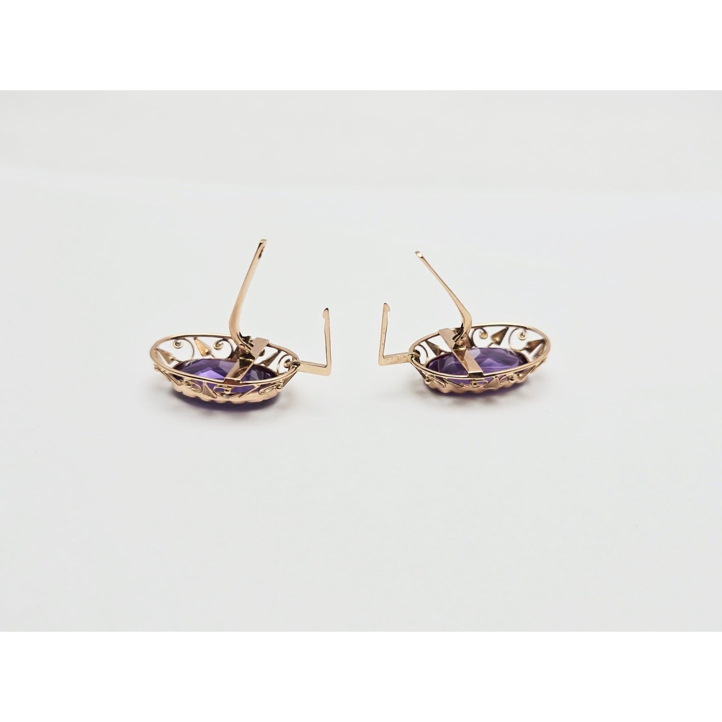 Vintage 14K Rose Gold Amethyst Latch Back Hinge Earrings