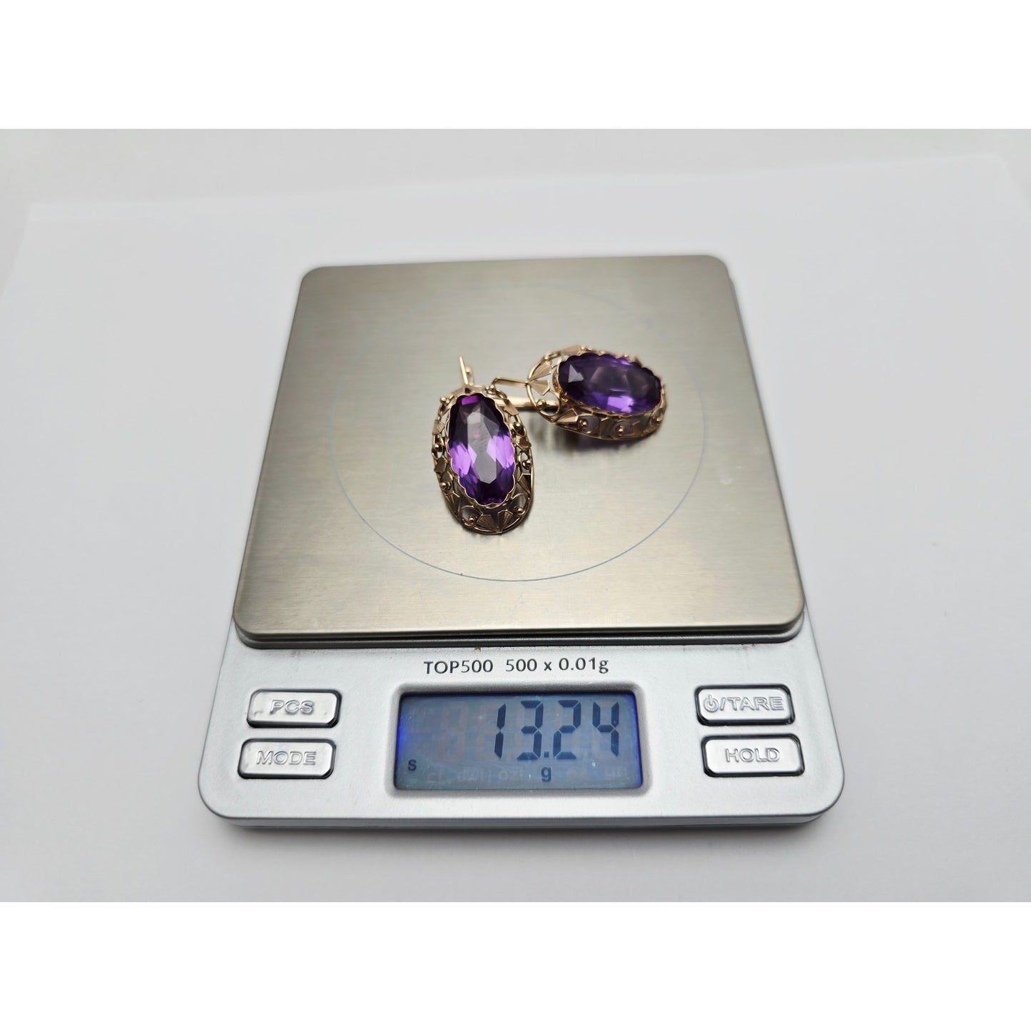 Vintage 14K Rose Gold Amethyst Latch Back Hinge Earrings