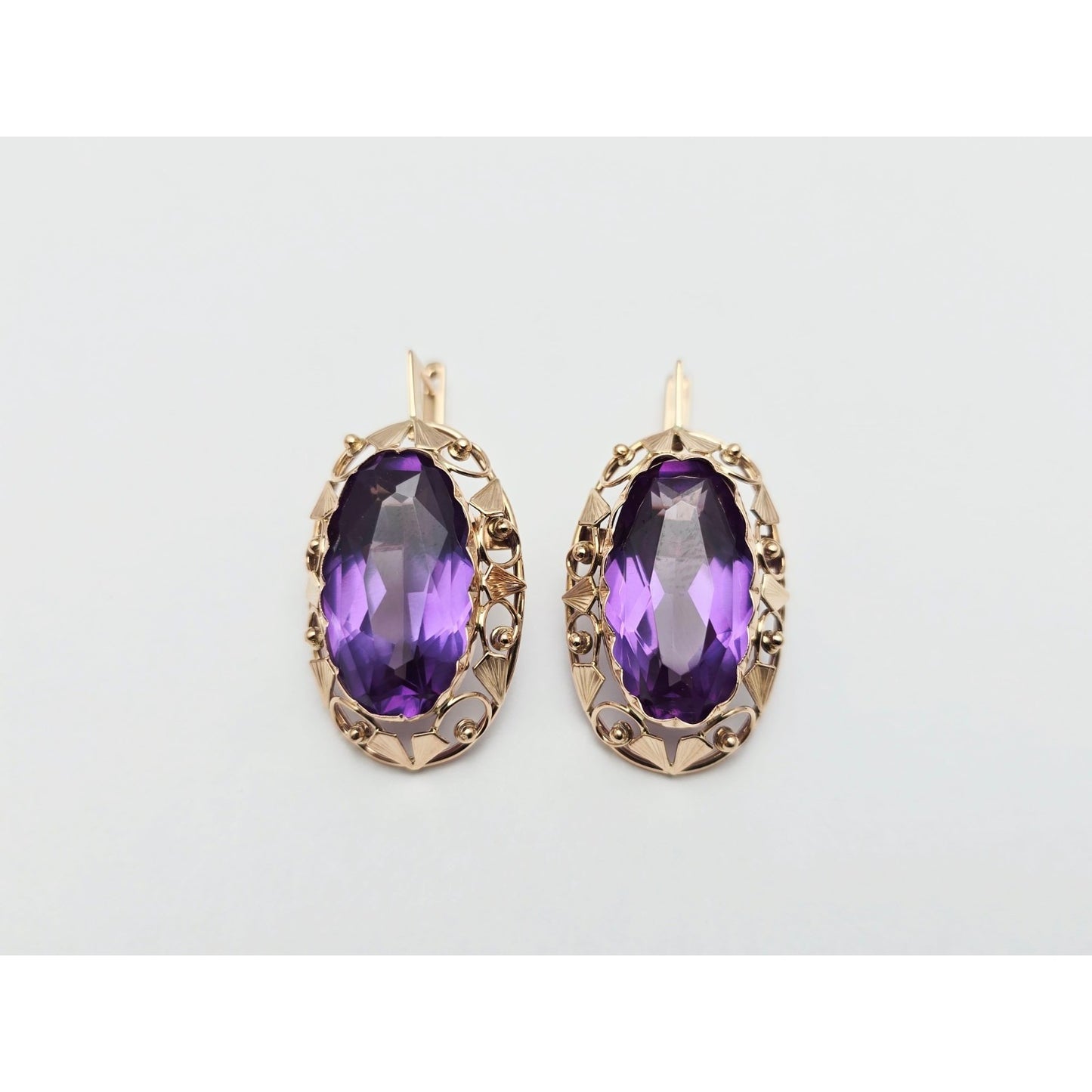 Vintage 14K Rose Gold Amethyst Latch Back Hinge Earrings