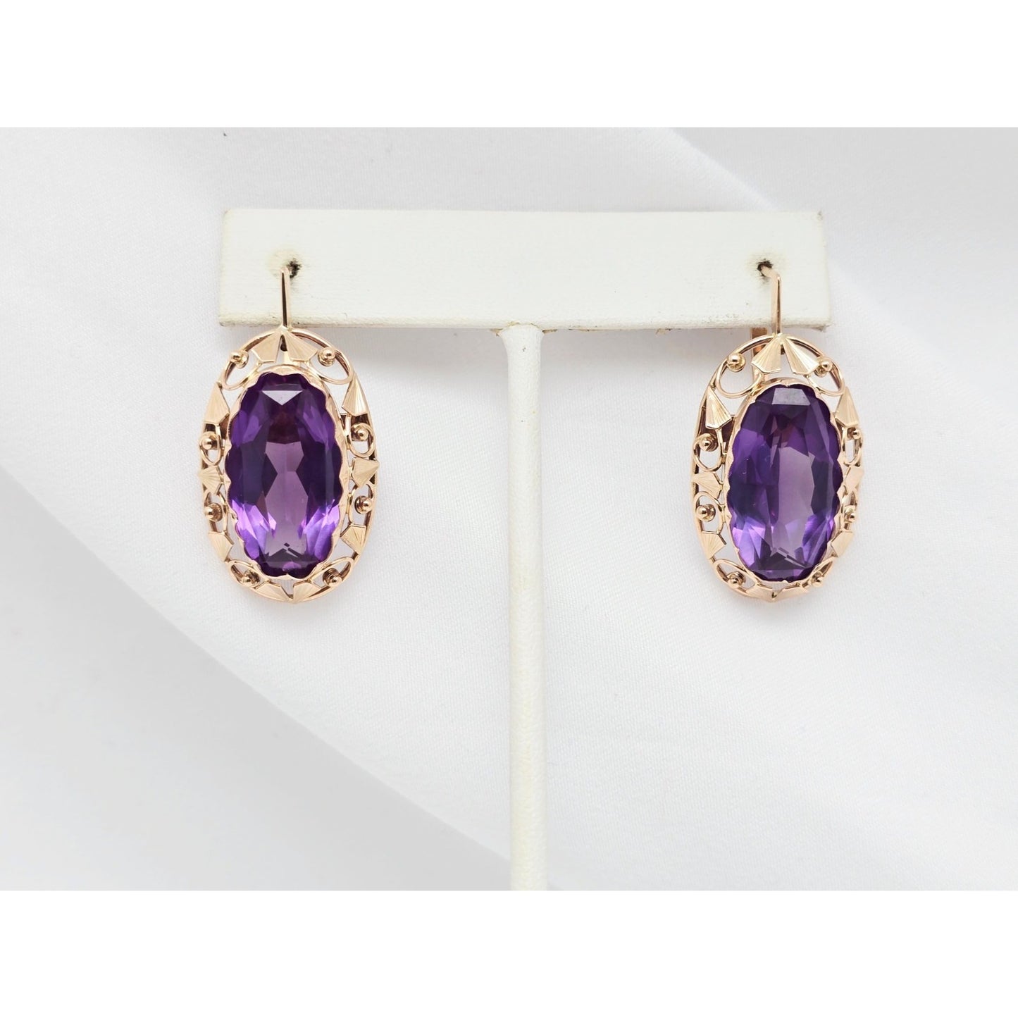 Vintage 14K Rose Gold Amethyst Latch Back Hinge Earrings