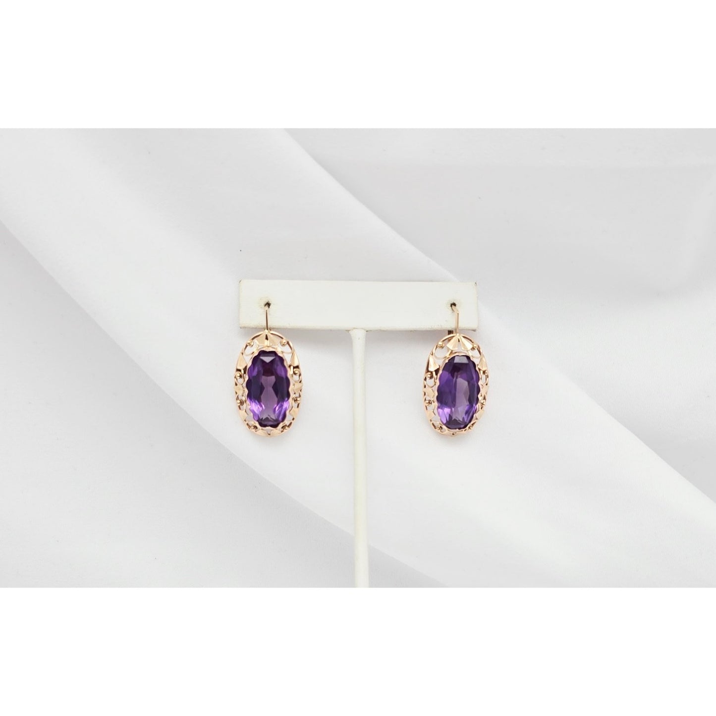 Vintage 14K Rose Gold Amethyst Latch Back Hinge Earrings