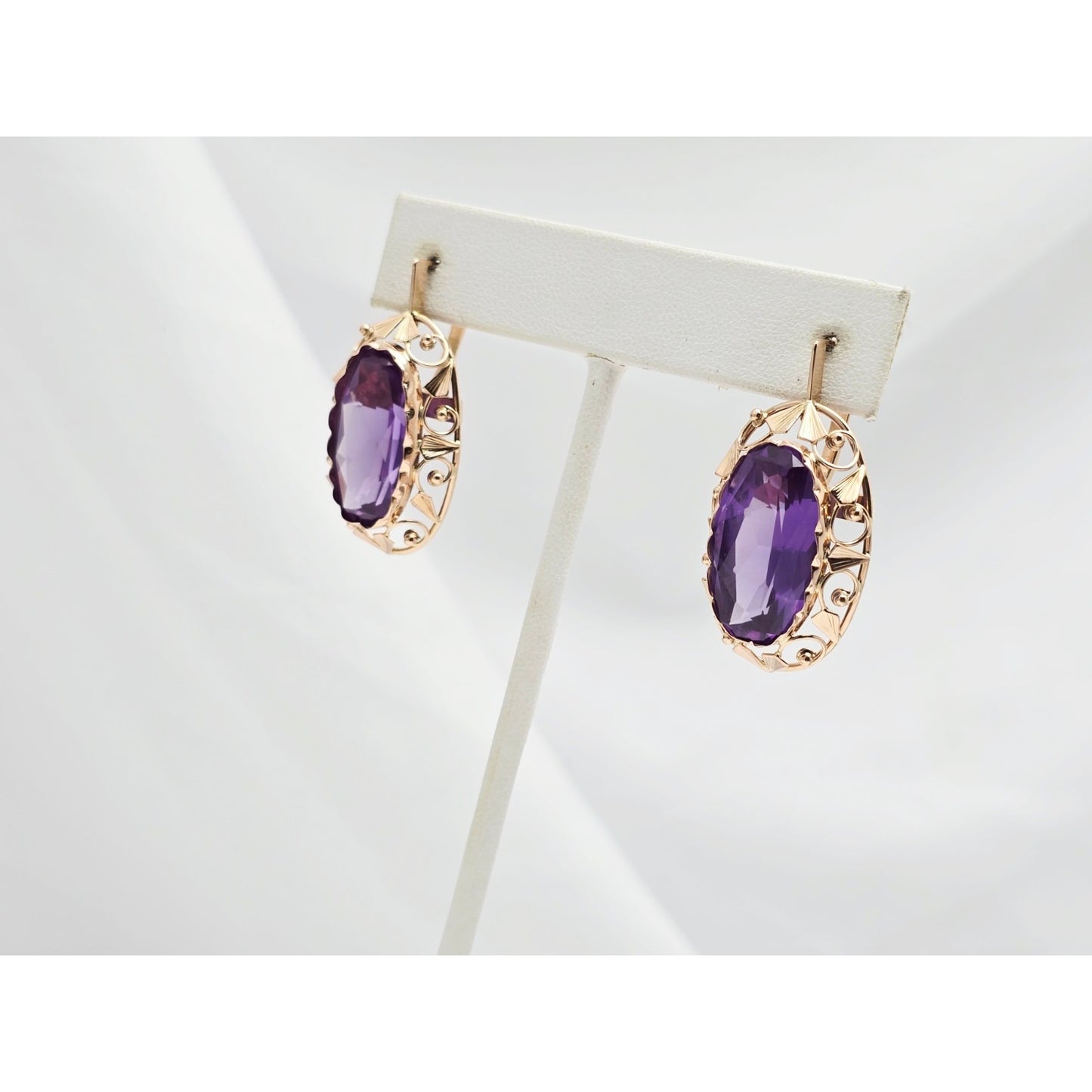 Vintage 14K Rose Gold Amethyst Latch Back Hinge Earrings