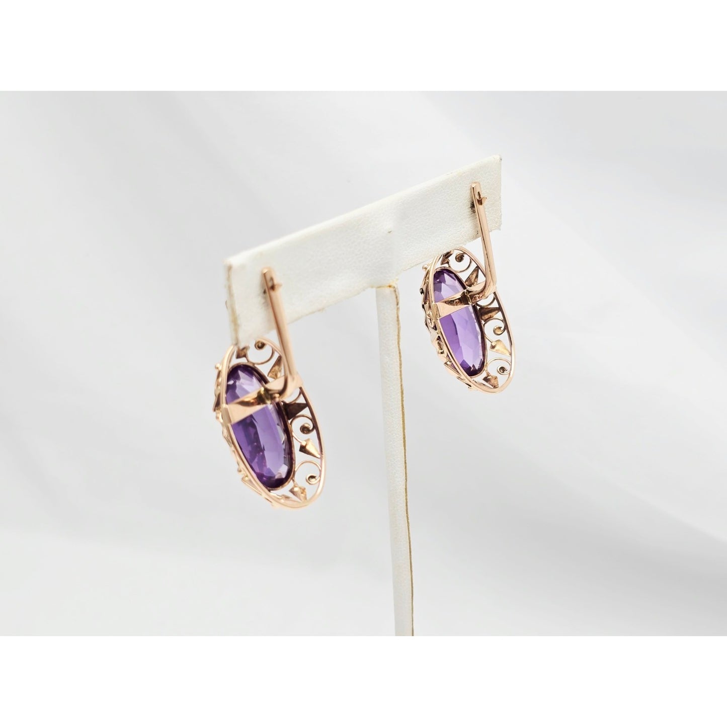 Vintage 14K Rose Gold Amethyst Latch Back Hinge Earrings