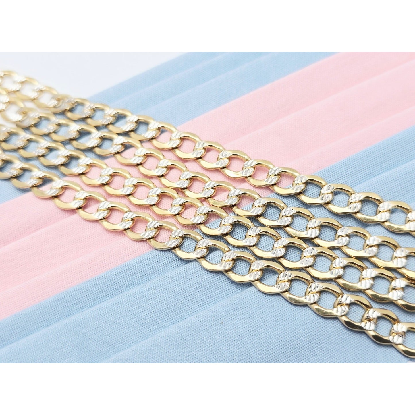 14K Two Tone Gold Diamond Cut Cuban Link Chain Necklace