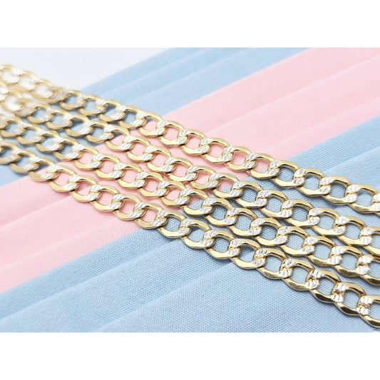 14K Two Tone Gold Diamond Cut Cuban Link Chain Necklace