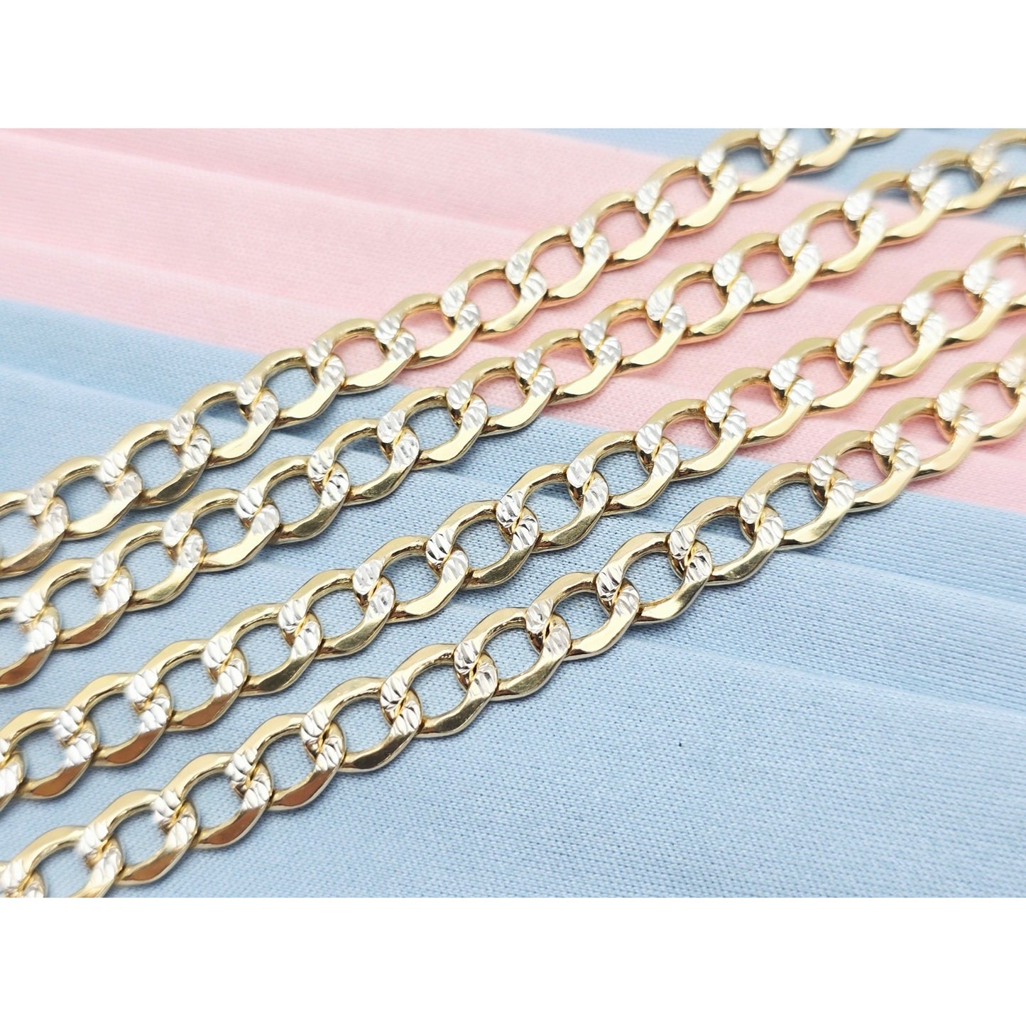14K Two Tone Gold Diamond Cut Cuban Link Chain Necklace
