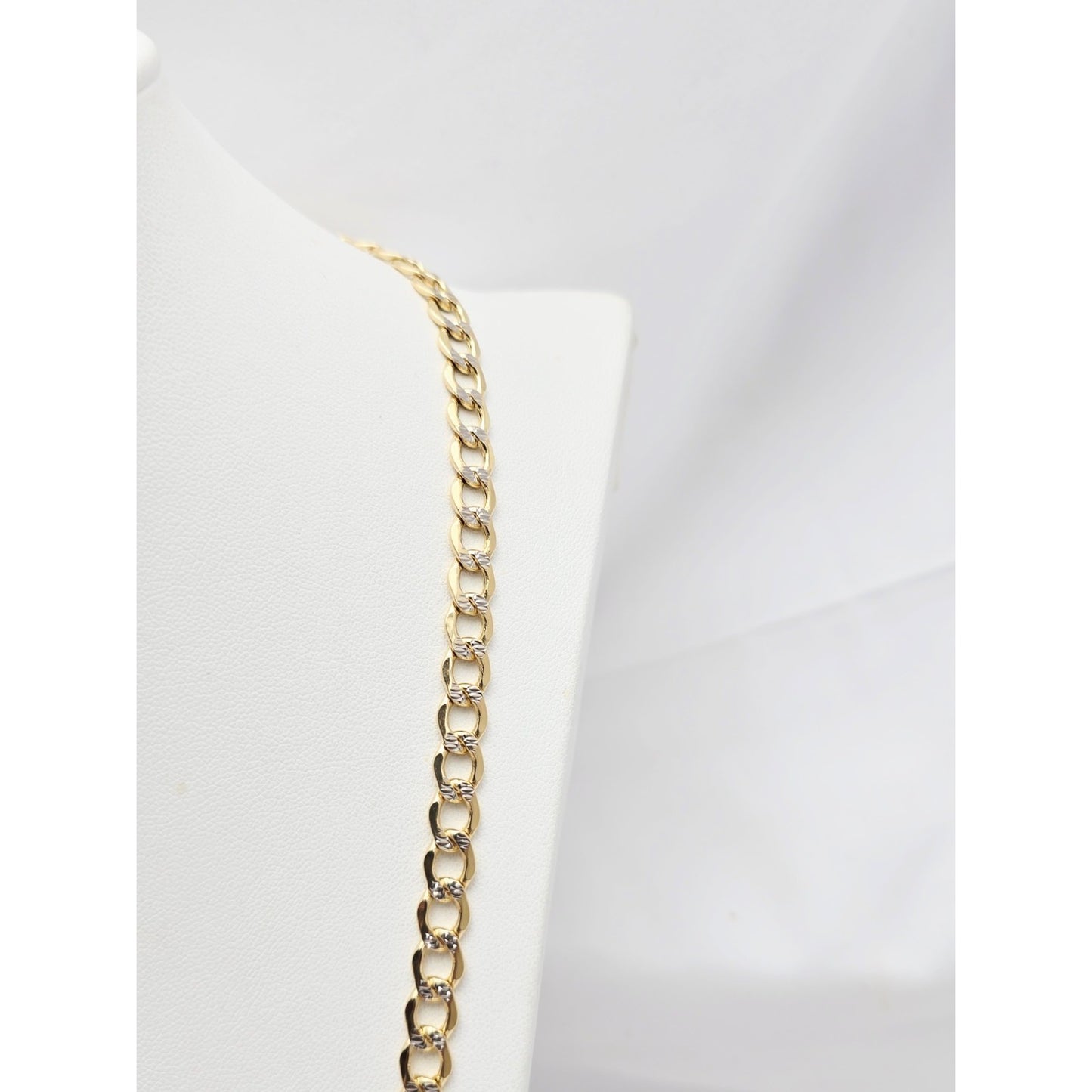 14K Two Tone Gold Diamond Cut Cuban Link Chain Necklace