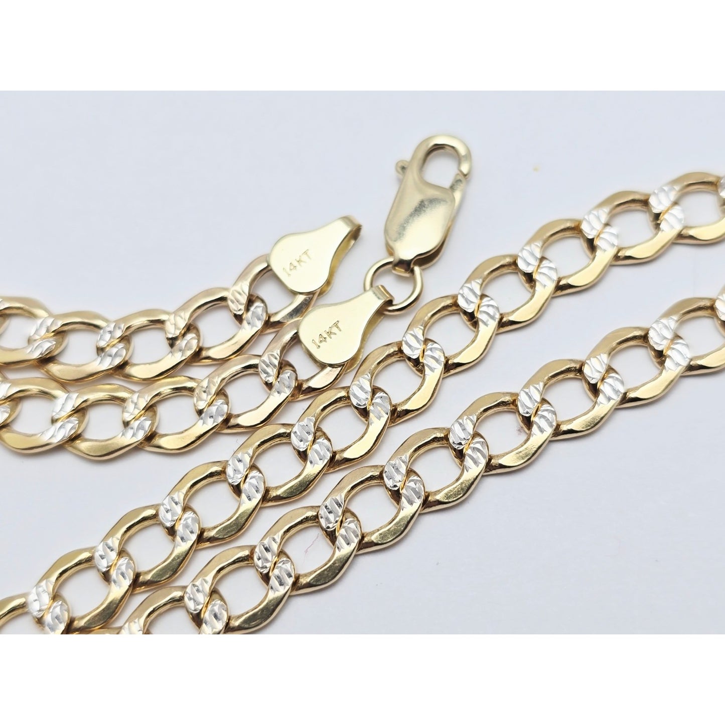 14K Two Tone Gold Diamond Cut Cuban Link Chain Necklace