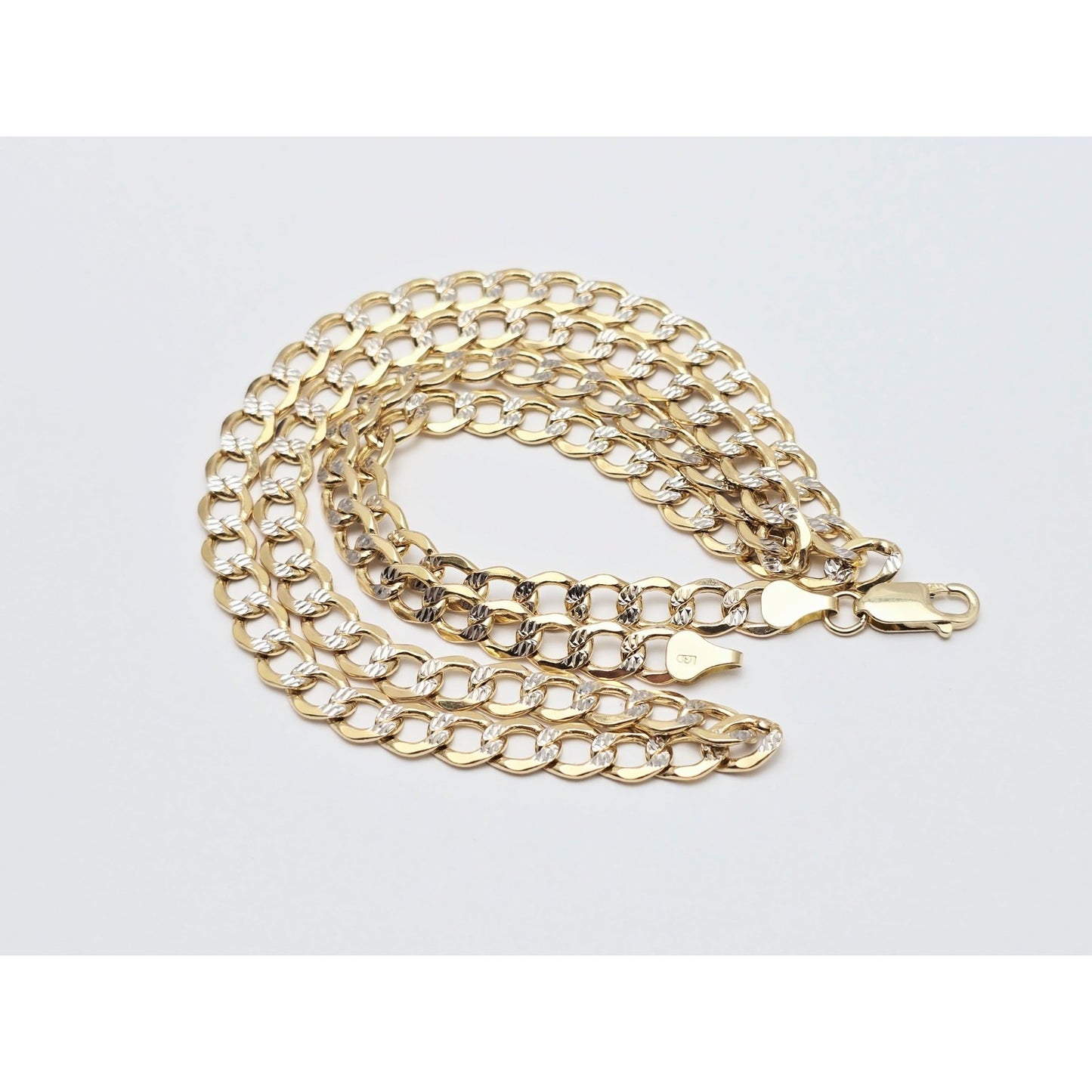 14K Two Tone Gold Diamond Cut Cuban Link Chain Necklace