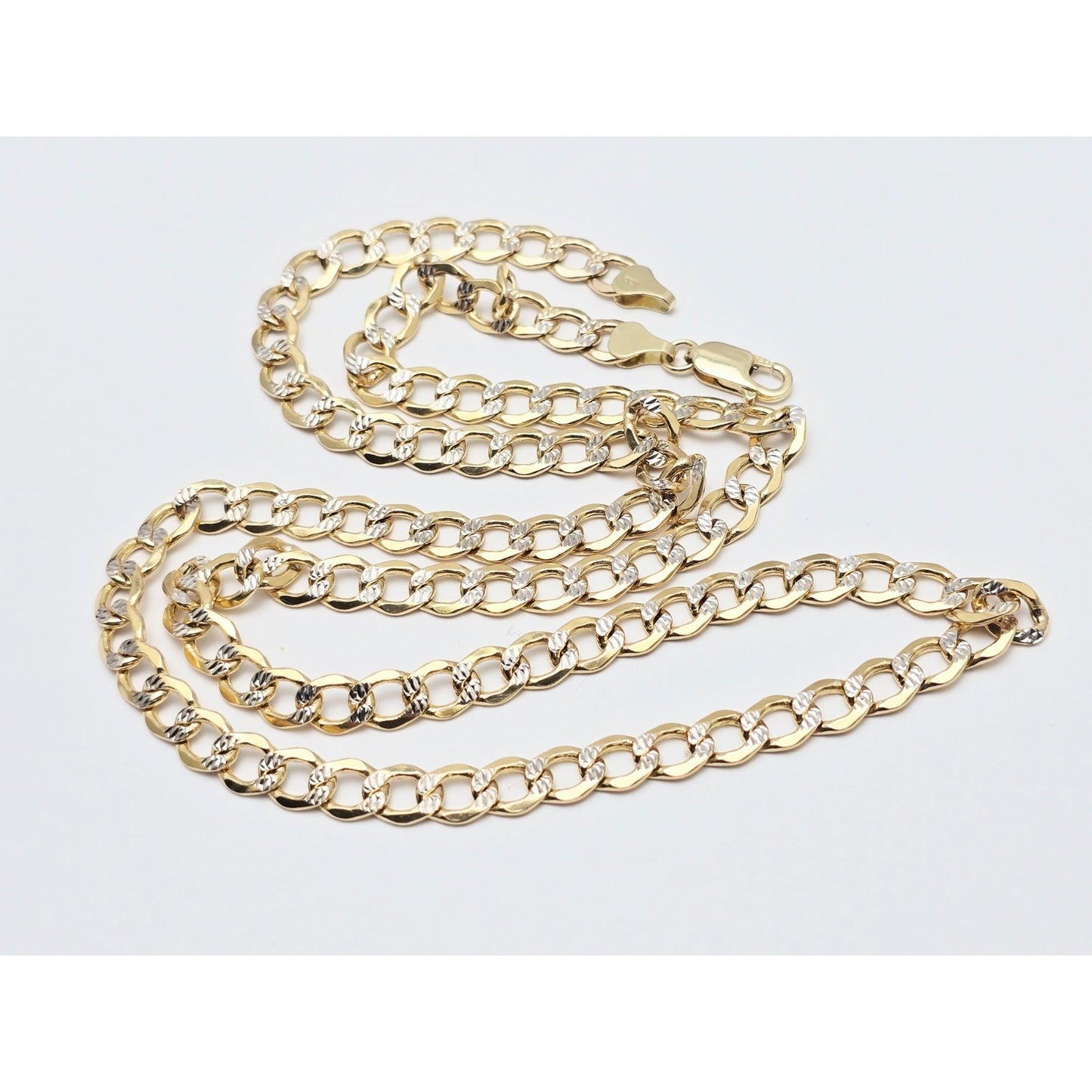 14K Two Tone Gold Diamond Cut Cuban Link Chain Necklace