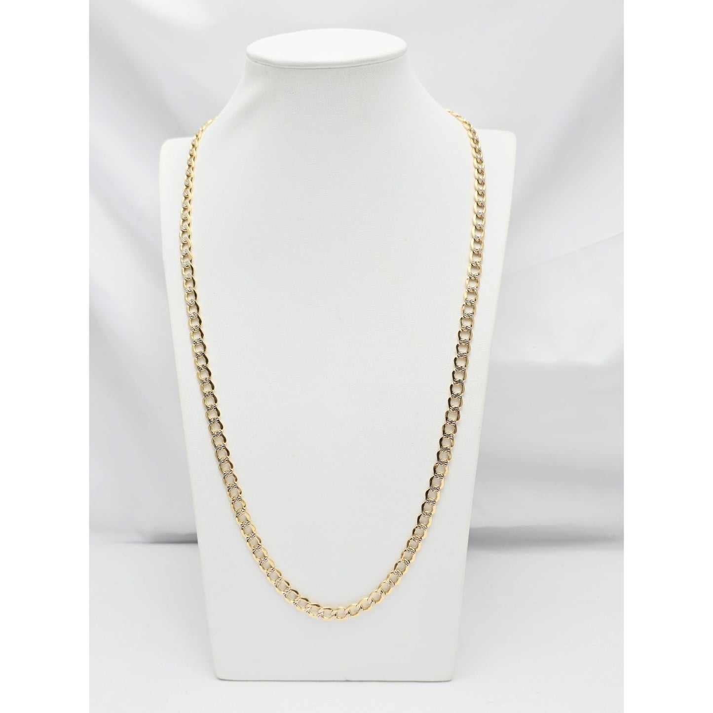 14K Two Tone Gold Diamond Cut Cuban Link Chain Necklace