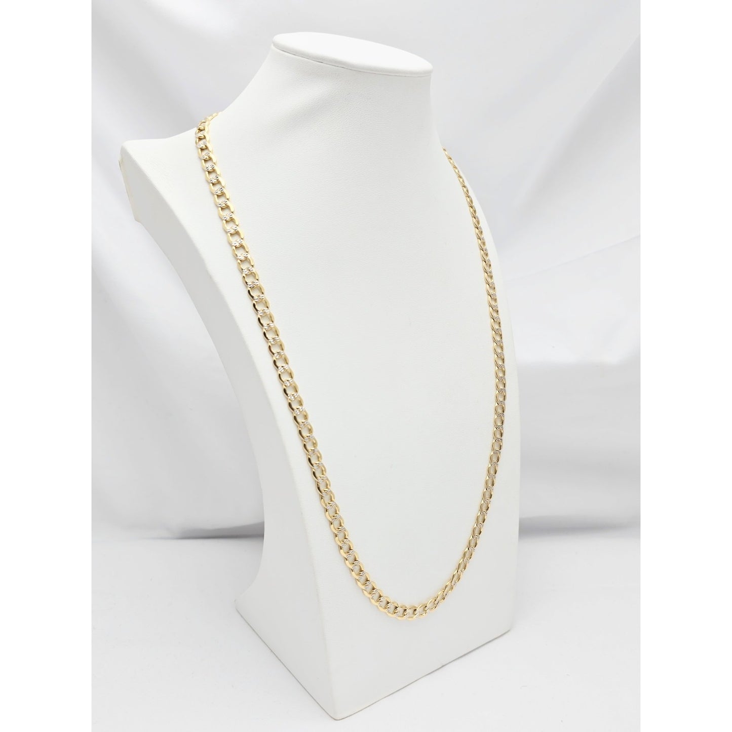 14K Two Tone Gold Diamond Cut Cuban Link Chain Necklace