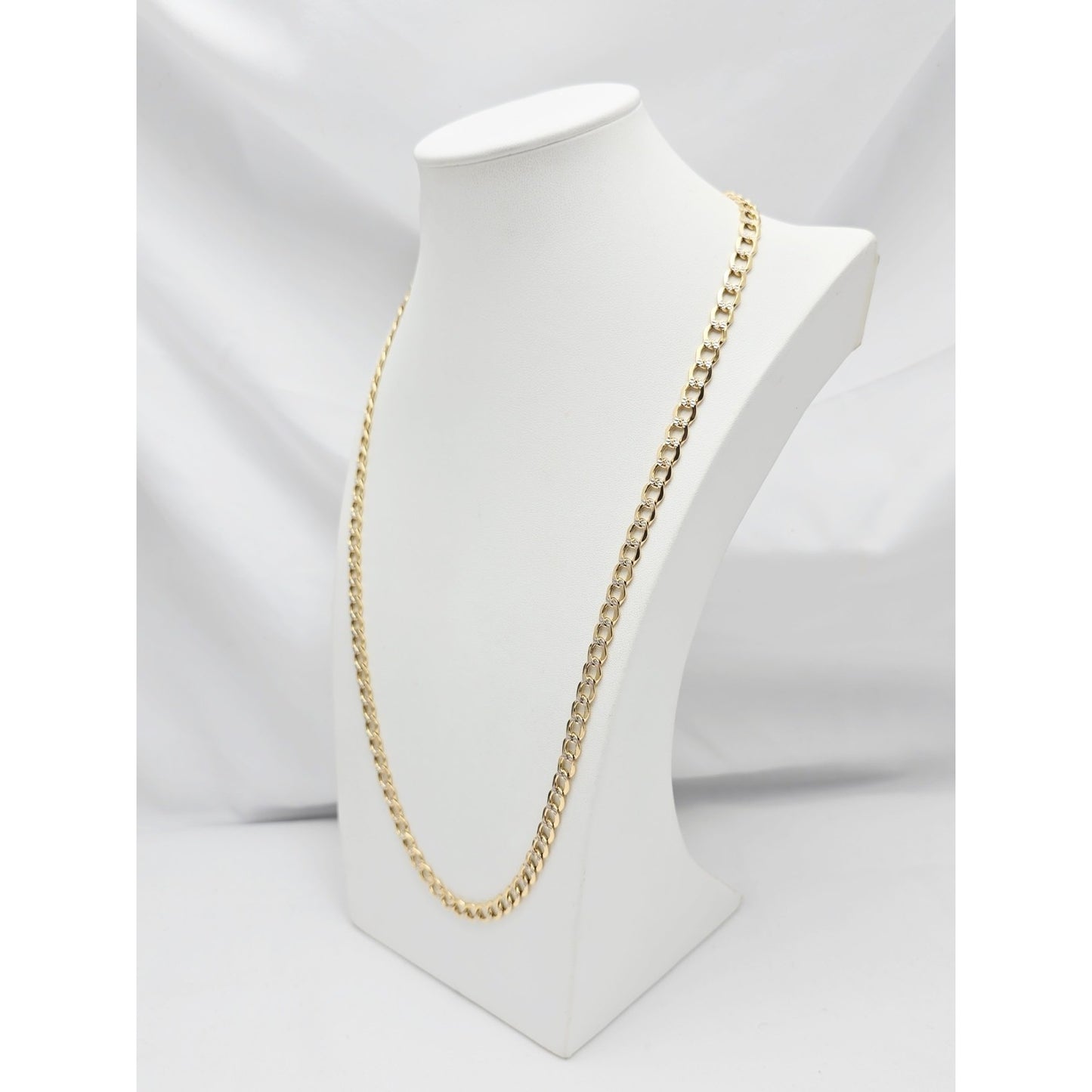 14K Two Tone Gold Diamond Cut Cuban Link Chain Necklace
