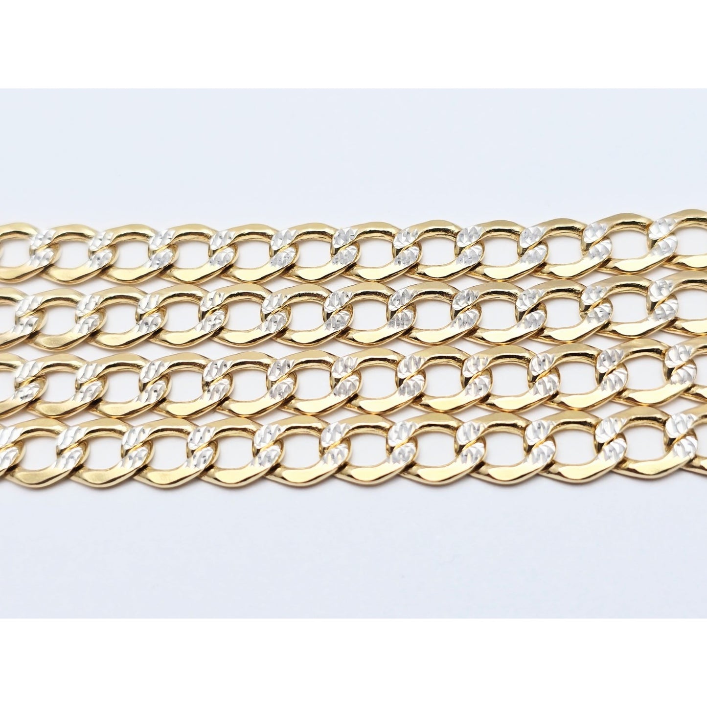 14K Two Tone Gold Diamond Cut Cuban Link Chain Necklace