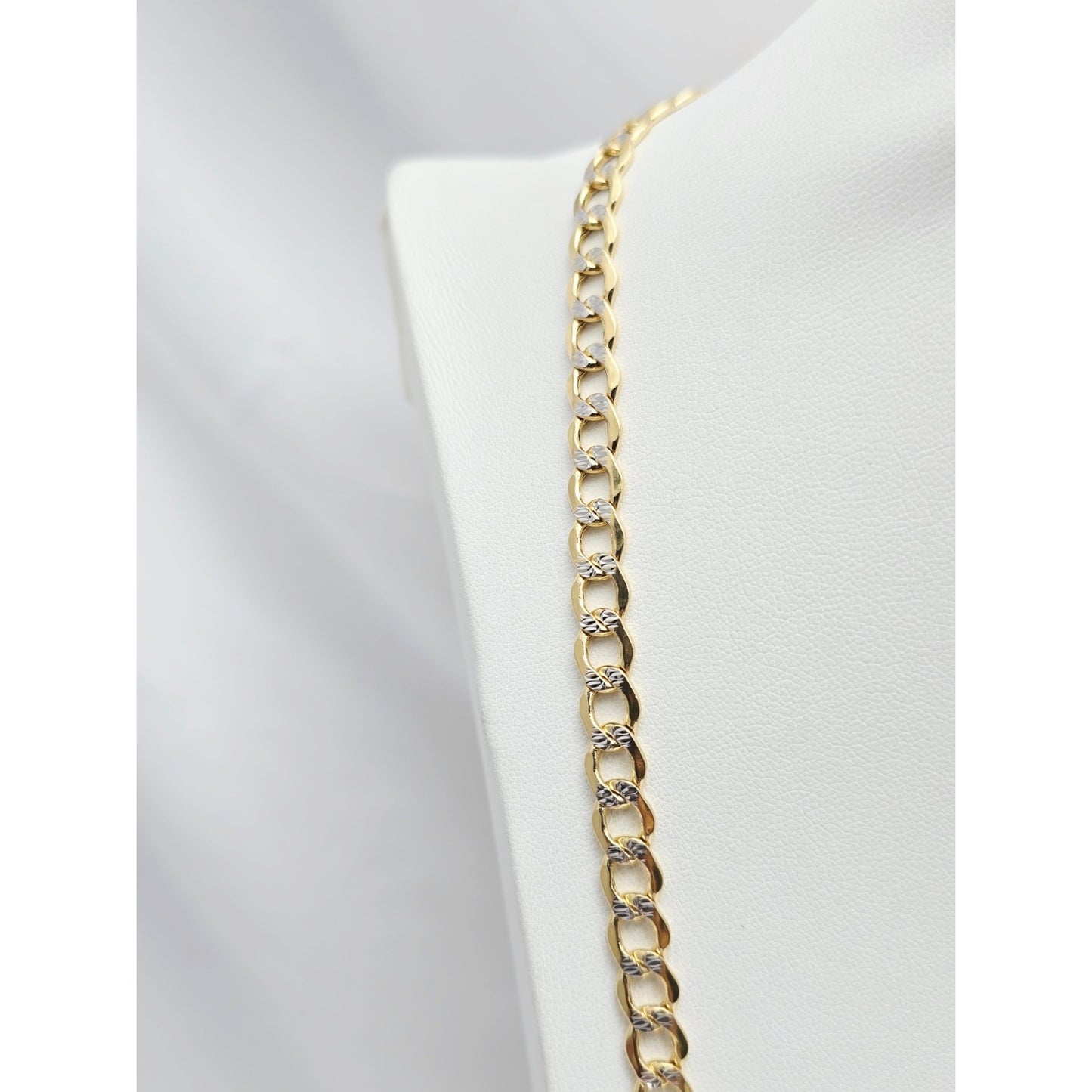 14K Two Tone Gold Diamond Cut Cuban Link Chain Necklace
